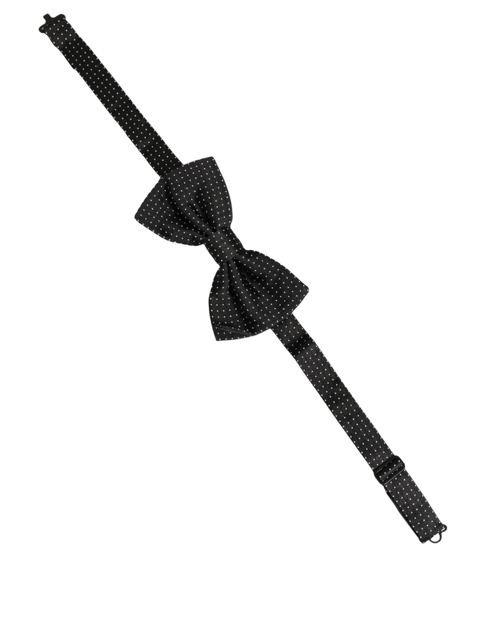 Dolce & Gabbana Men Black Polka Dot Silk Adjustable Neck Papillon Bow Tie