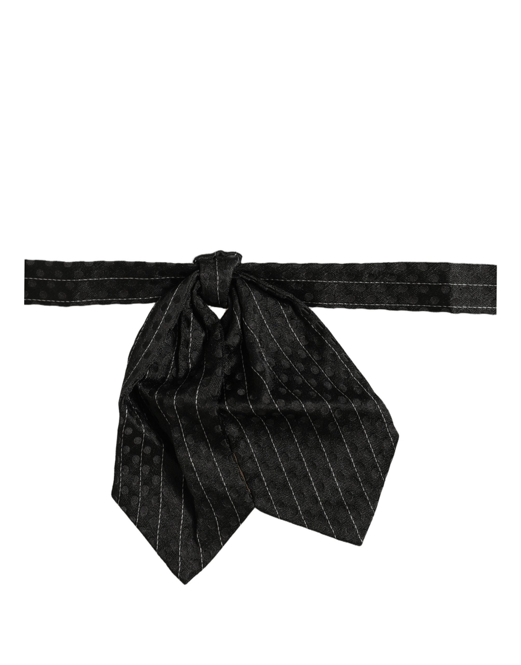 Dolce & Gabbana Men Black Pinstripe Silk Adjustable Neck Papillon Bow Tie