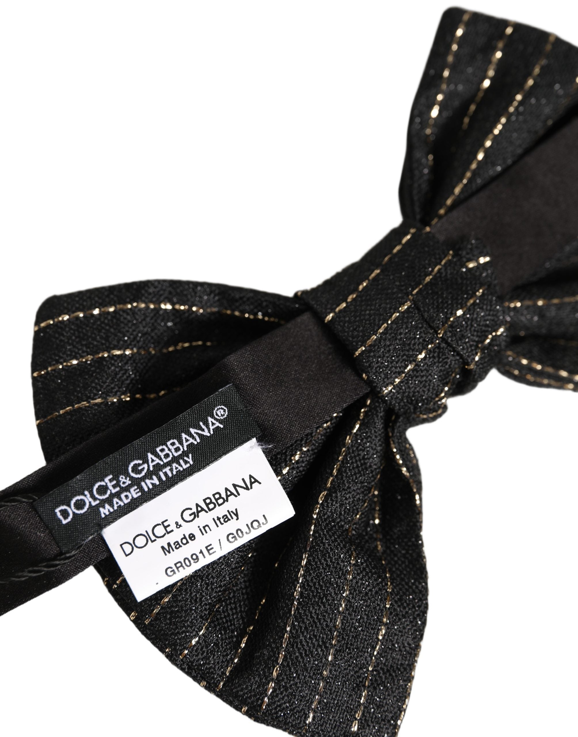 Dolce & Gabbana Men Black Pinstripe Silk Adjustable Neck Papillon Bow Tie