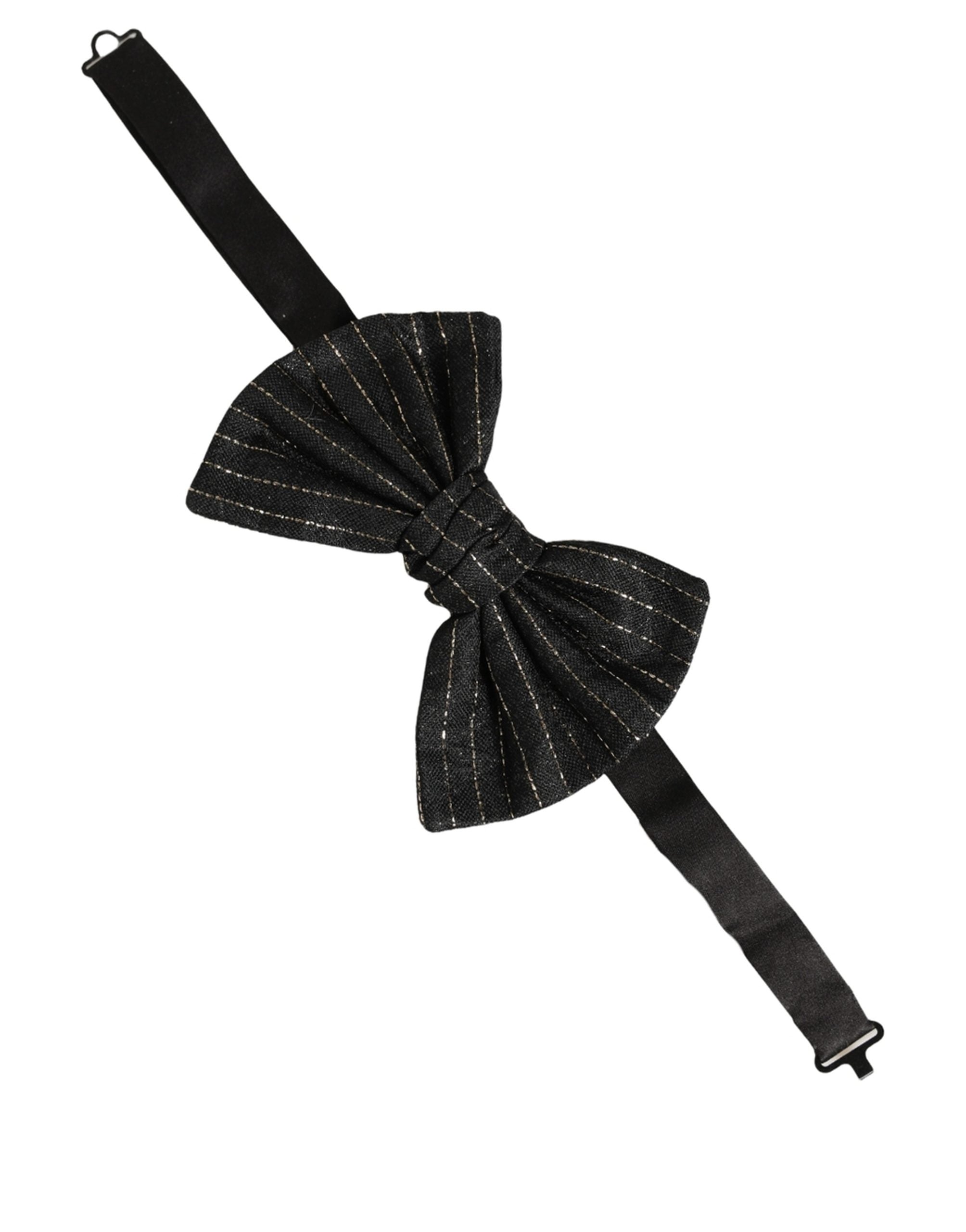 Dolce & Gabbana Men Black Pinstripe Silk Adjustable Neck Papillon Bow Tie