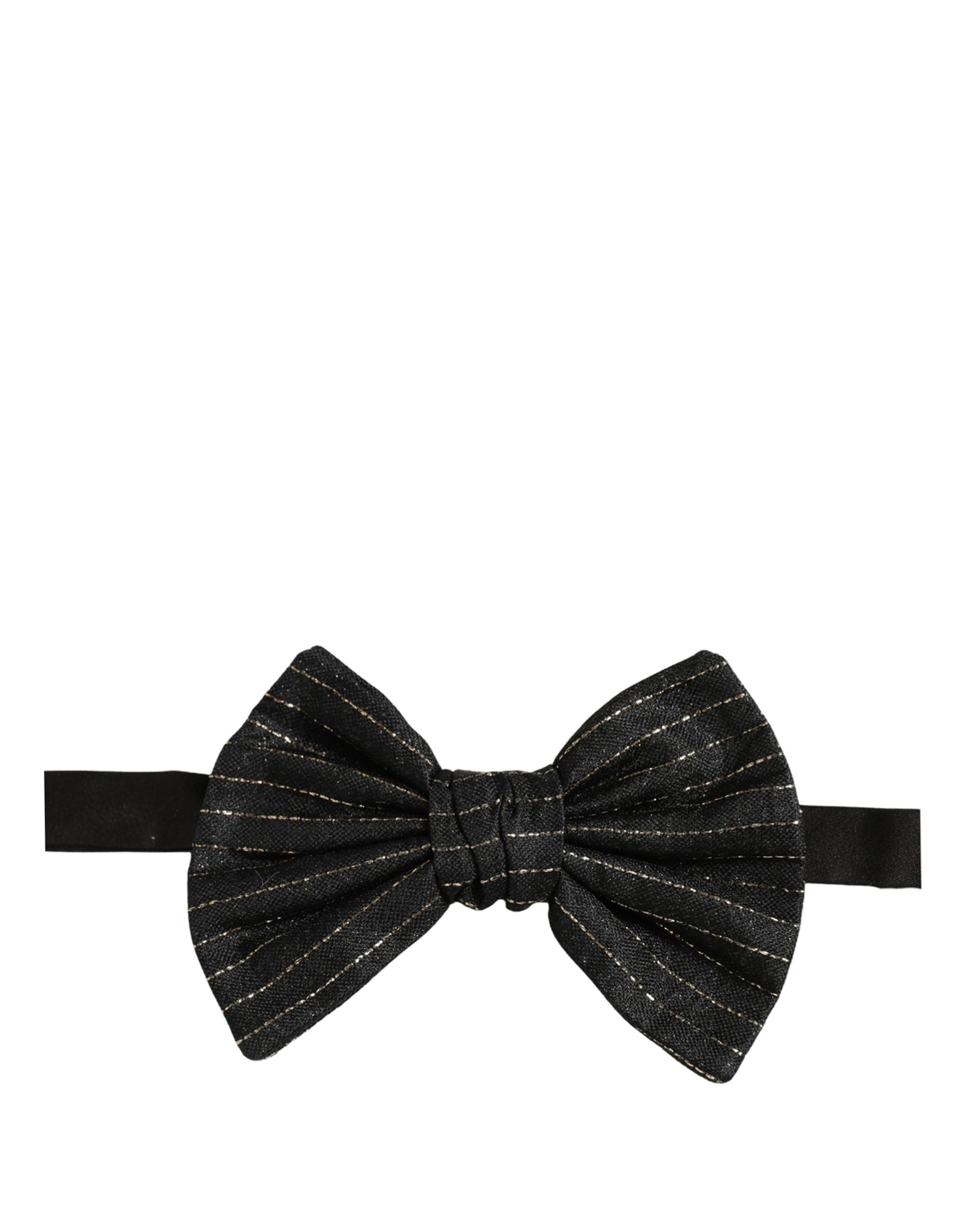 Dolce & Gabbana Men Black Pinstripe Silk Adjustable Neck Papillon Bow Tie