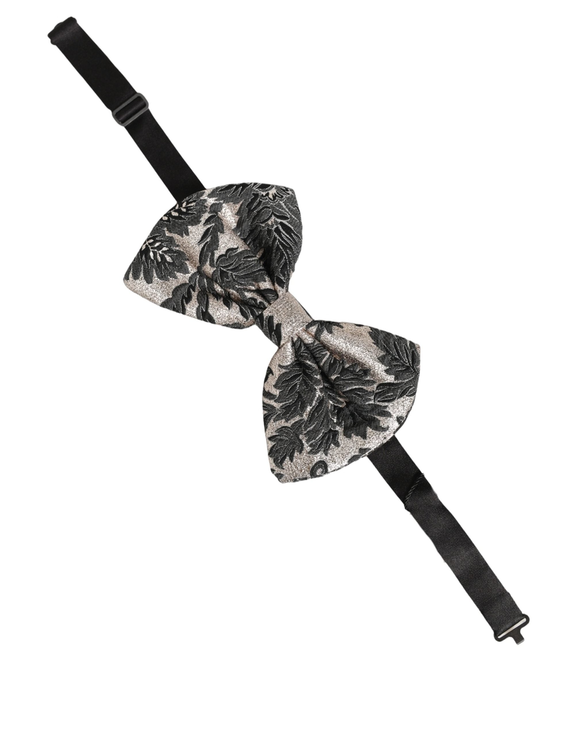Dolce & Gabbana Men Black Silver Floral Adjustable Neck Papillon Bow Tie