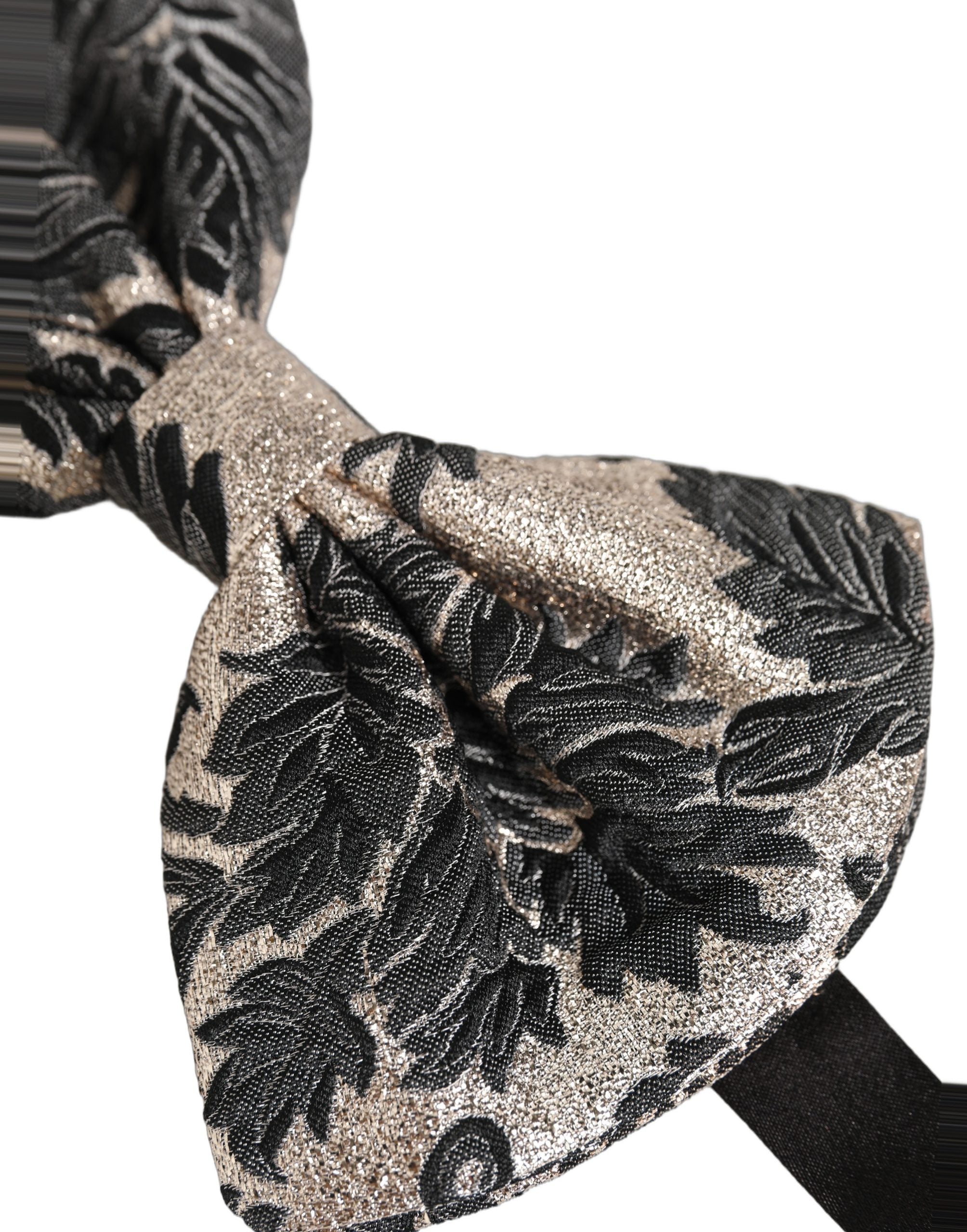 Dolce & Gabbana Men Black Silver Floral Adjustable Neck Papillon Bow Tie