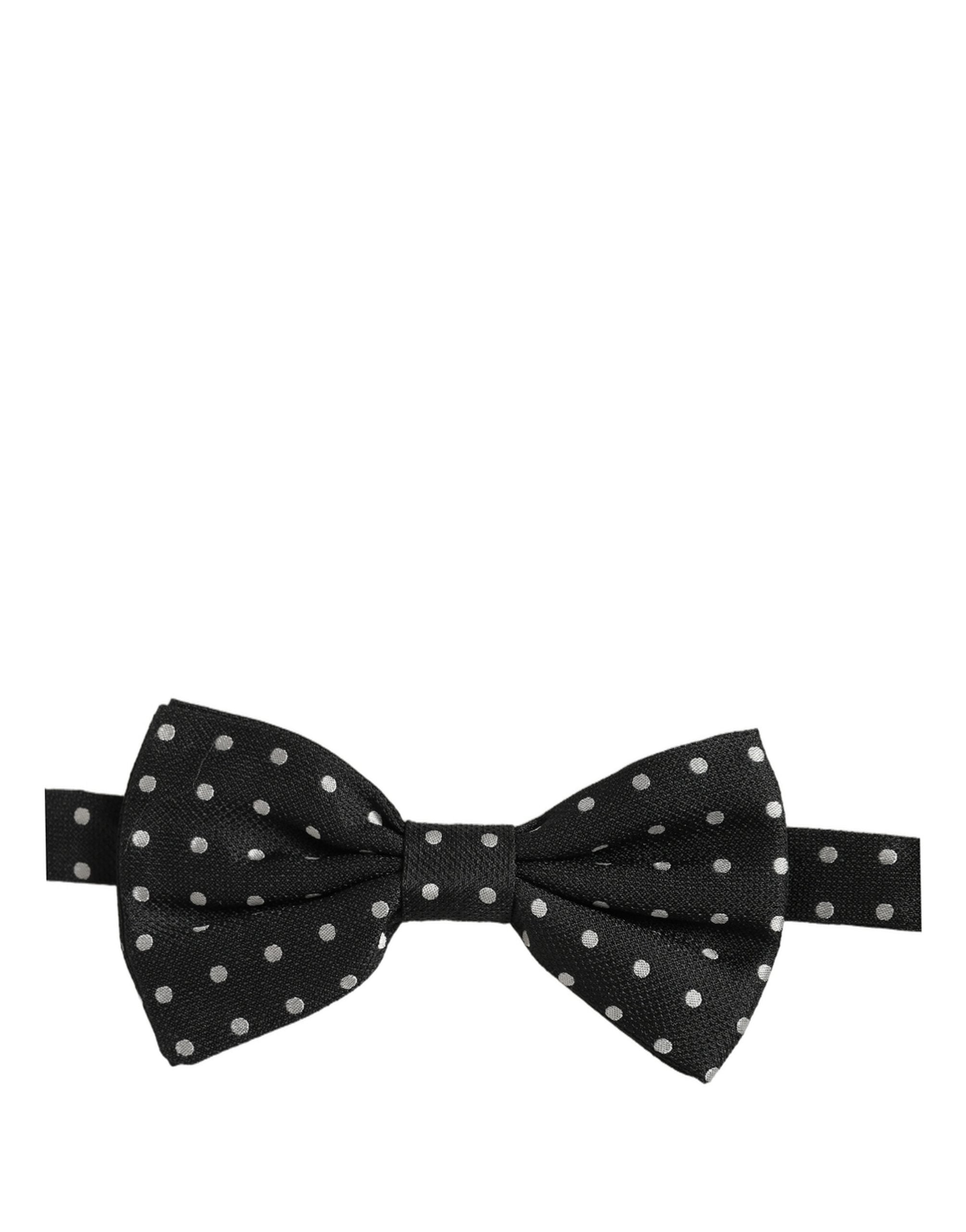 Dolce & Gabbana Black White Polka Dot Adjustable Neck Papillon Bow Tie