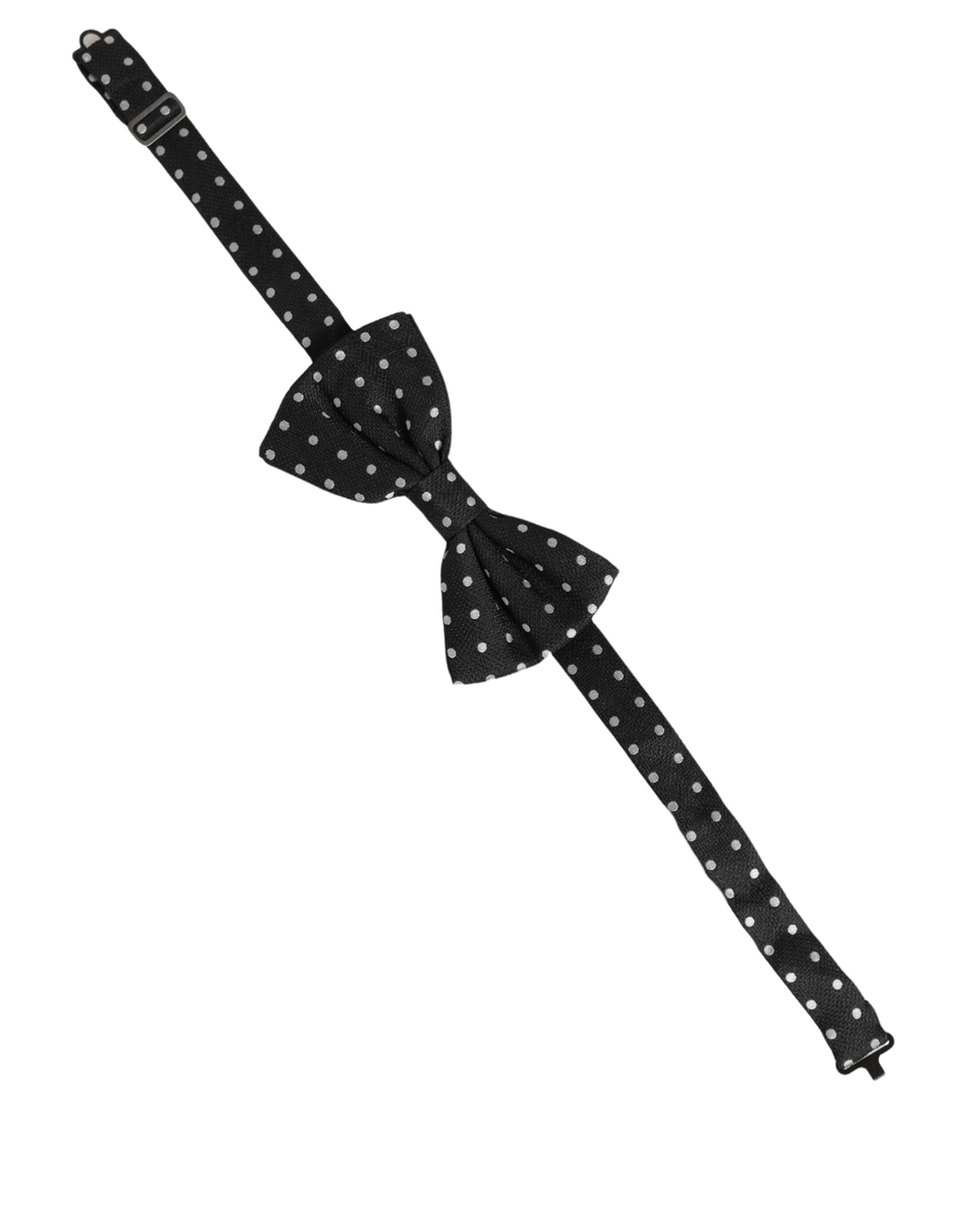 Dolce & Gabbana Black White Polka Dot Adjustable Neck Papillon Bow Tie