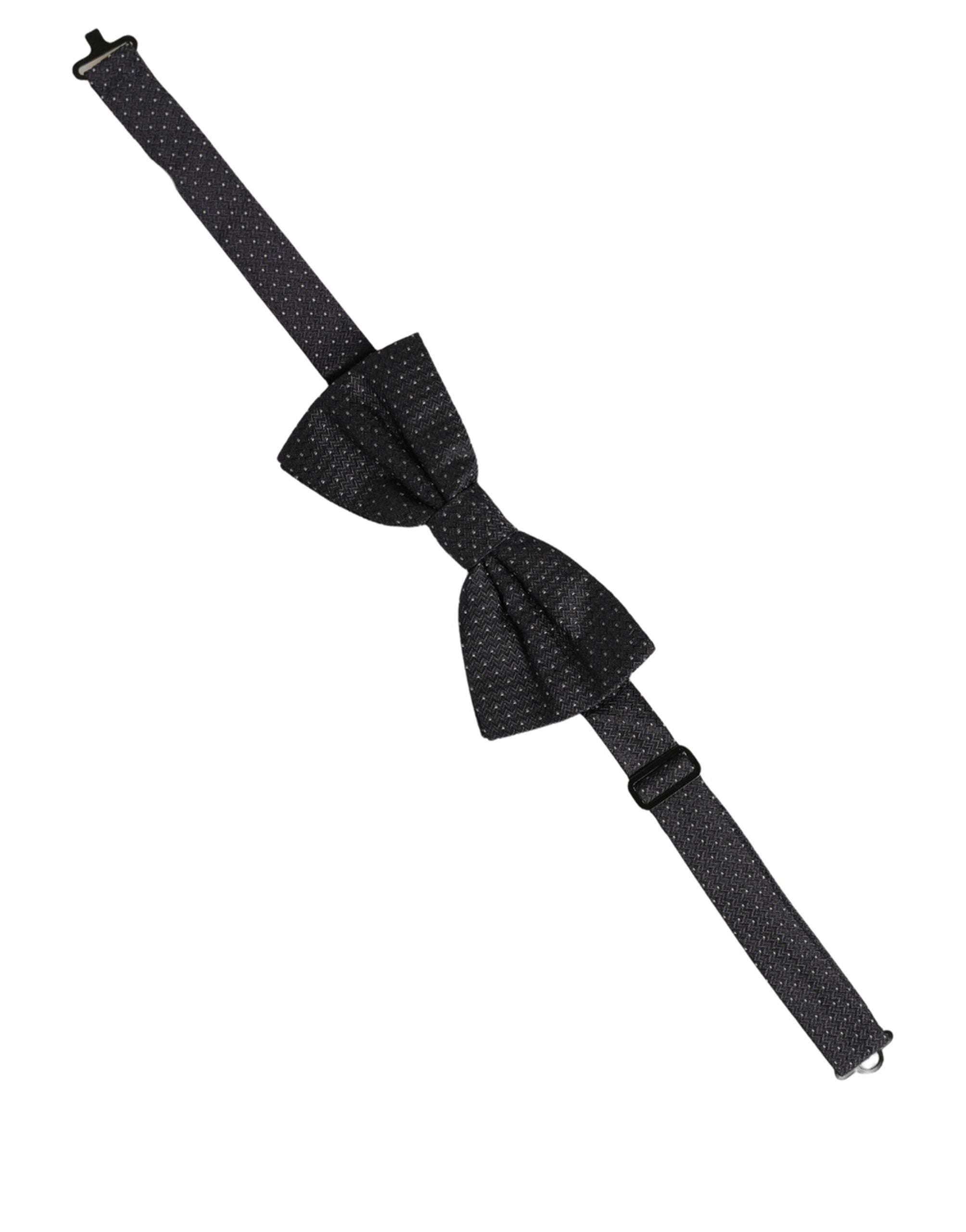 Dolce & Gabbana Black White Polka Dot Adjustable Neck Papillon Bow Tie