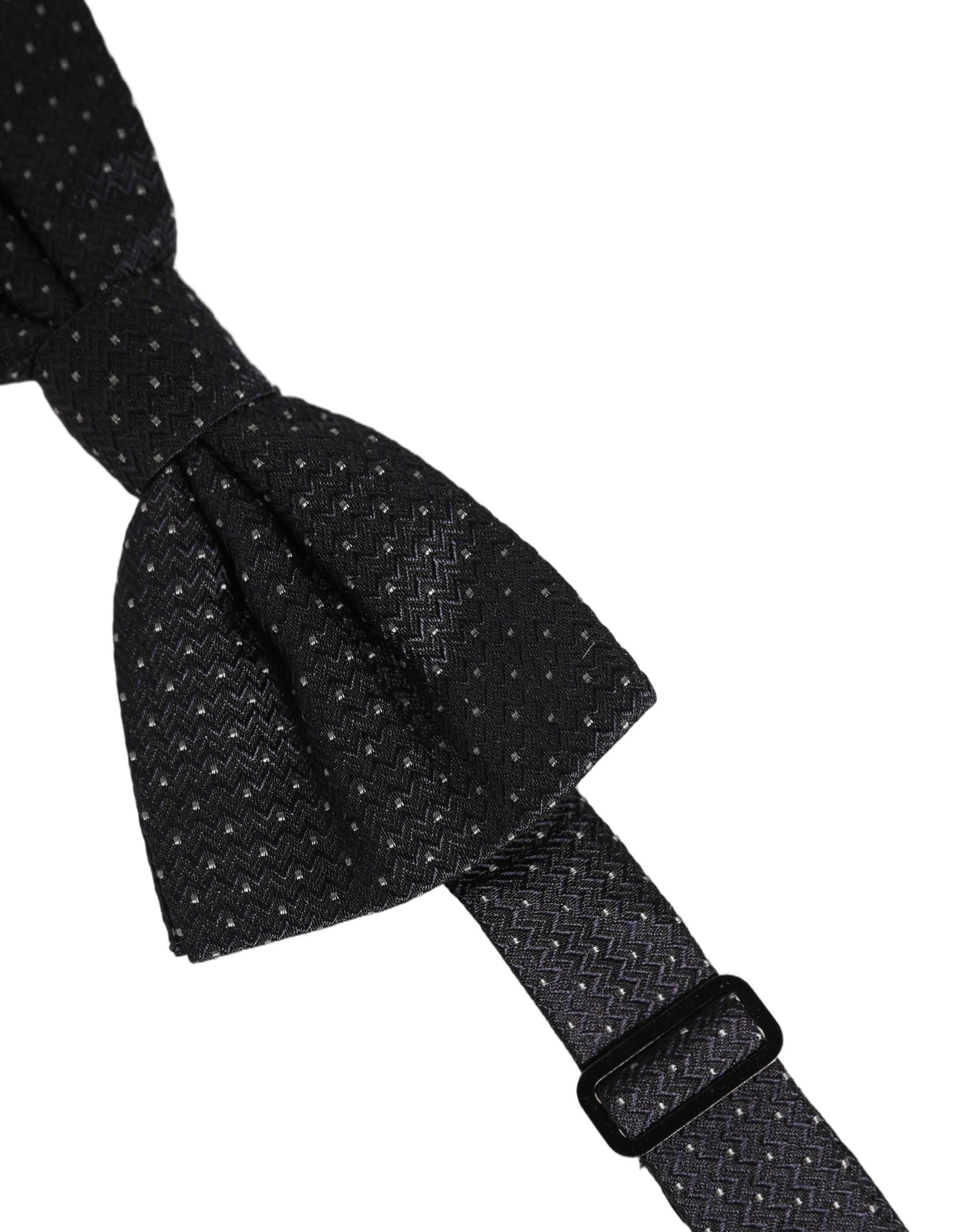 Dolce & Gabbana Black White Polka Dot Adjustable Neck Papillon Bow Tie