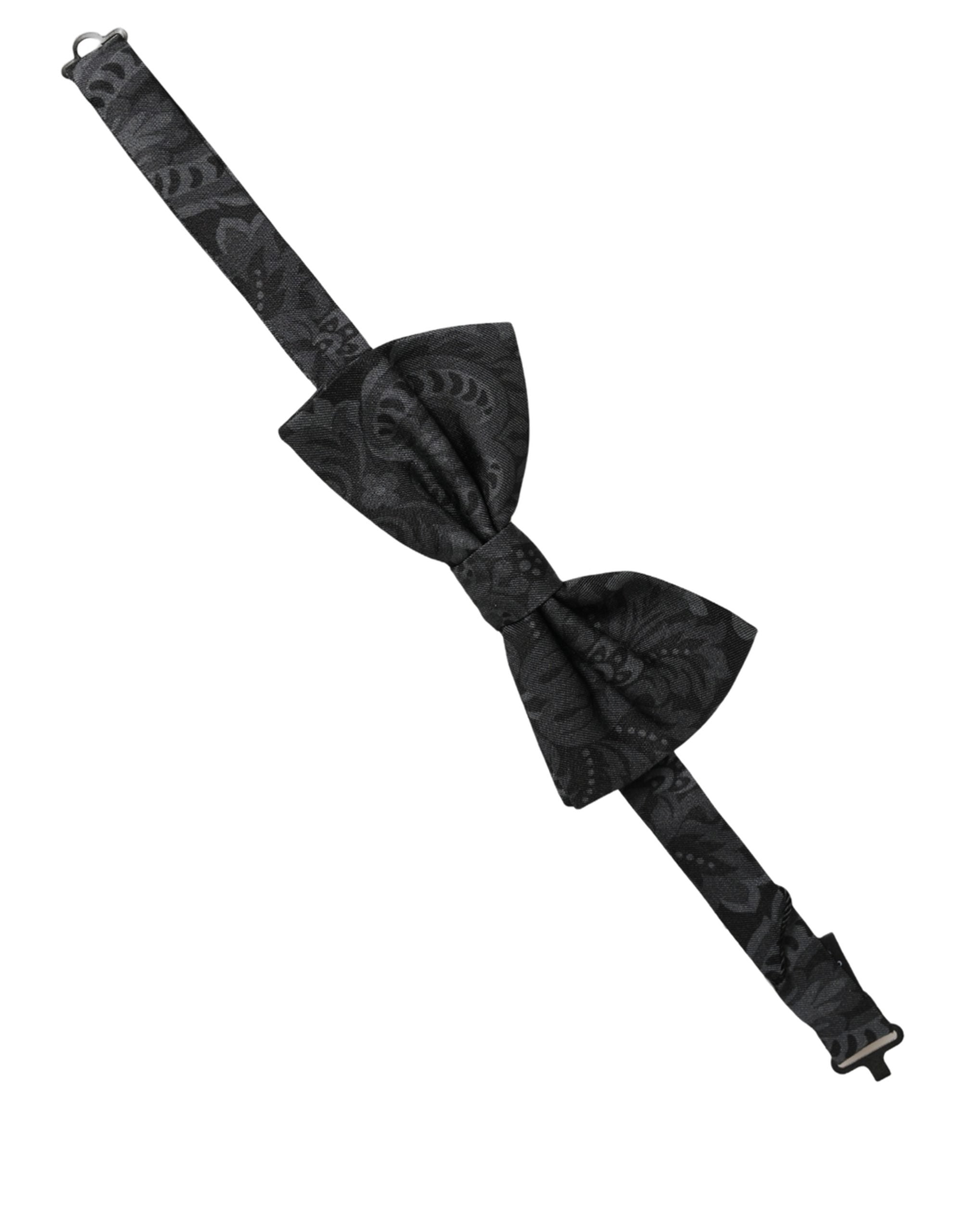 Dolce & Gabbana Men Black Paisley SIlk Adjustable Neck Papillon Bow Tie