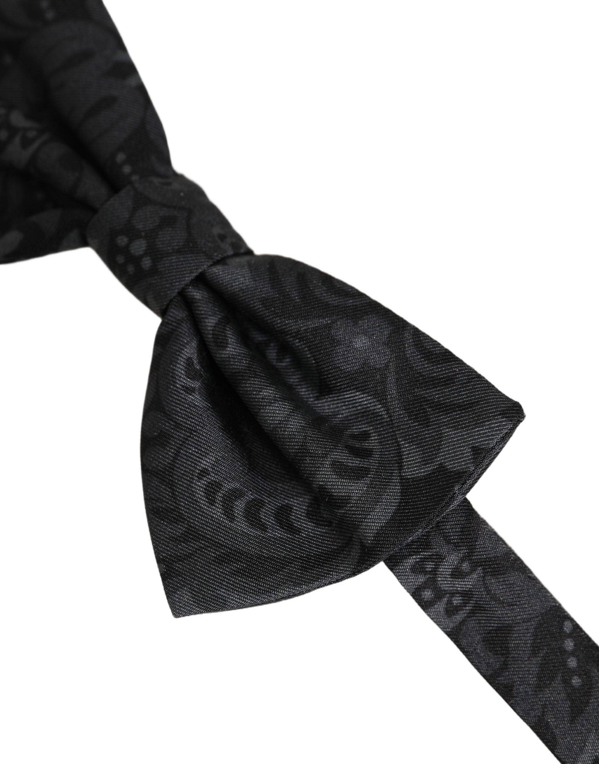 Dolce & Gabbana Men Black Paisley SIlk Adjustable Neck Papillon Bow Tie