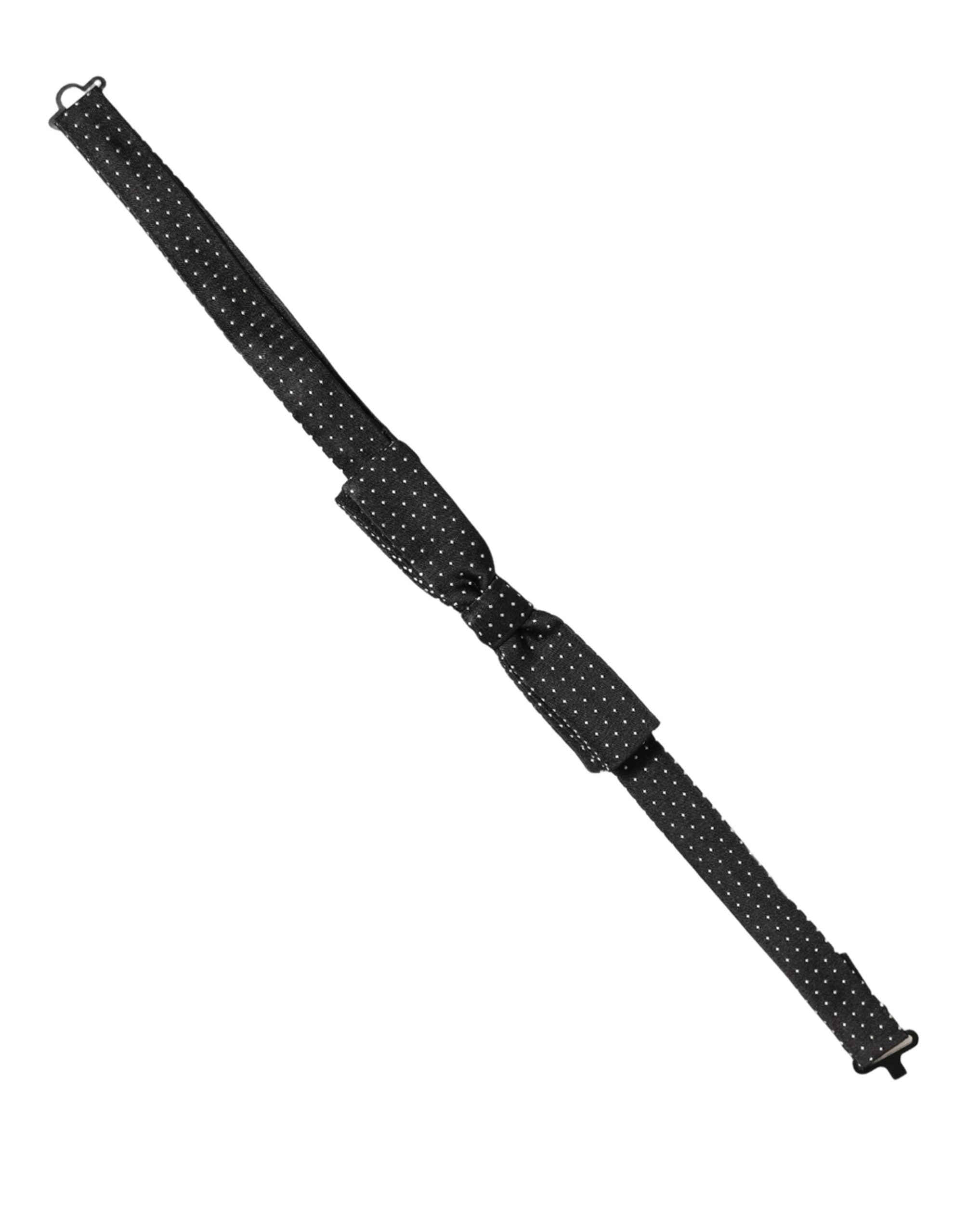 Dolce & Gabbana Black White Polka Dot Adjustable Neck Papillon Bow Tie