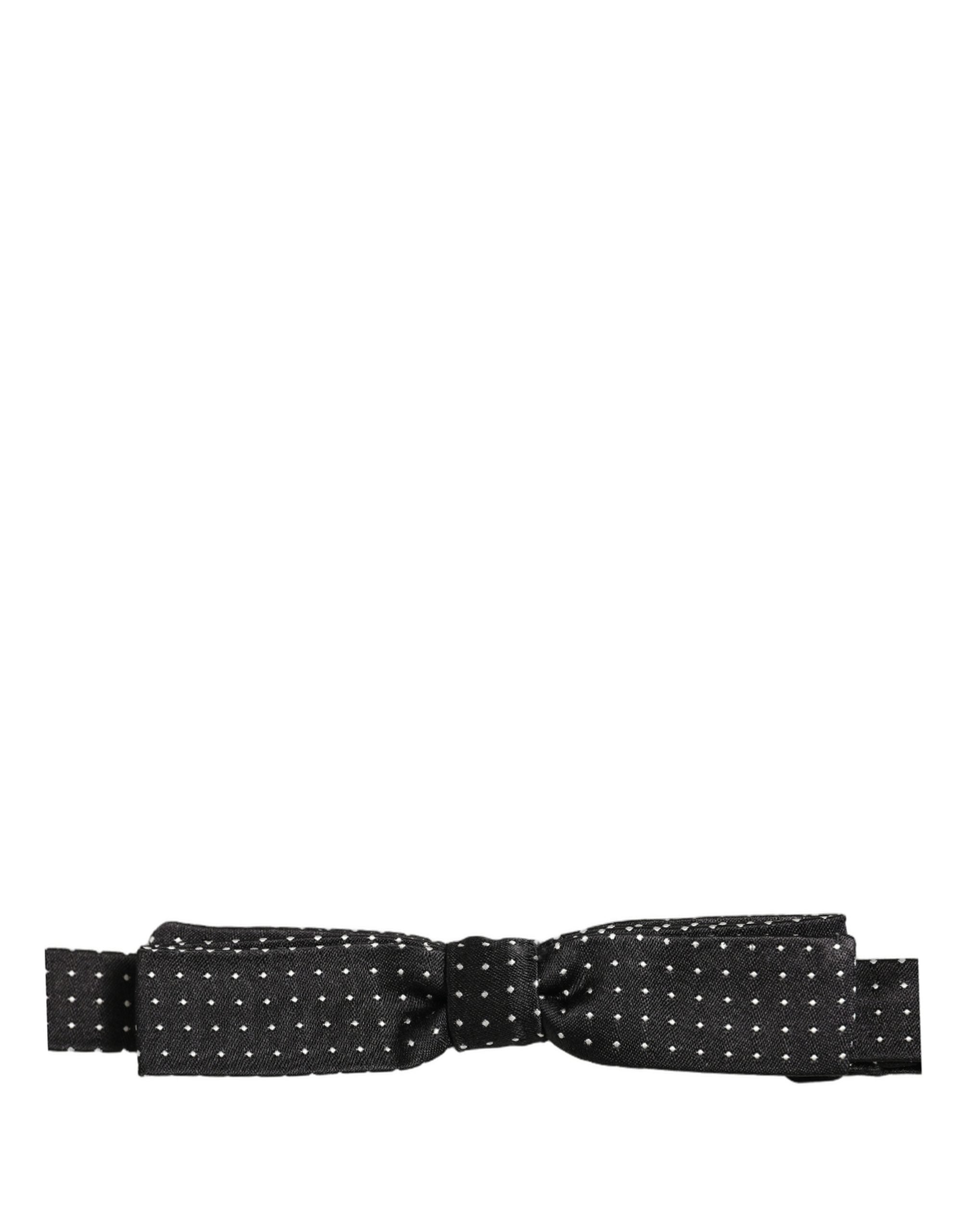 Dolce & Gabbana Black White Polka Dot Adjustable Neck Papillon Bow Tie