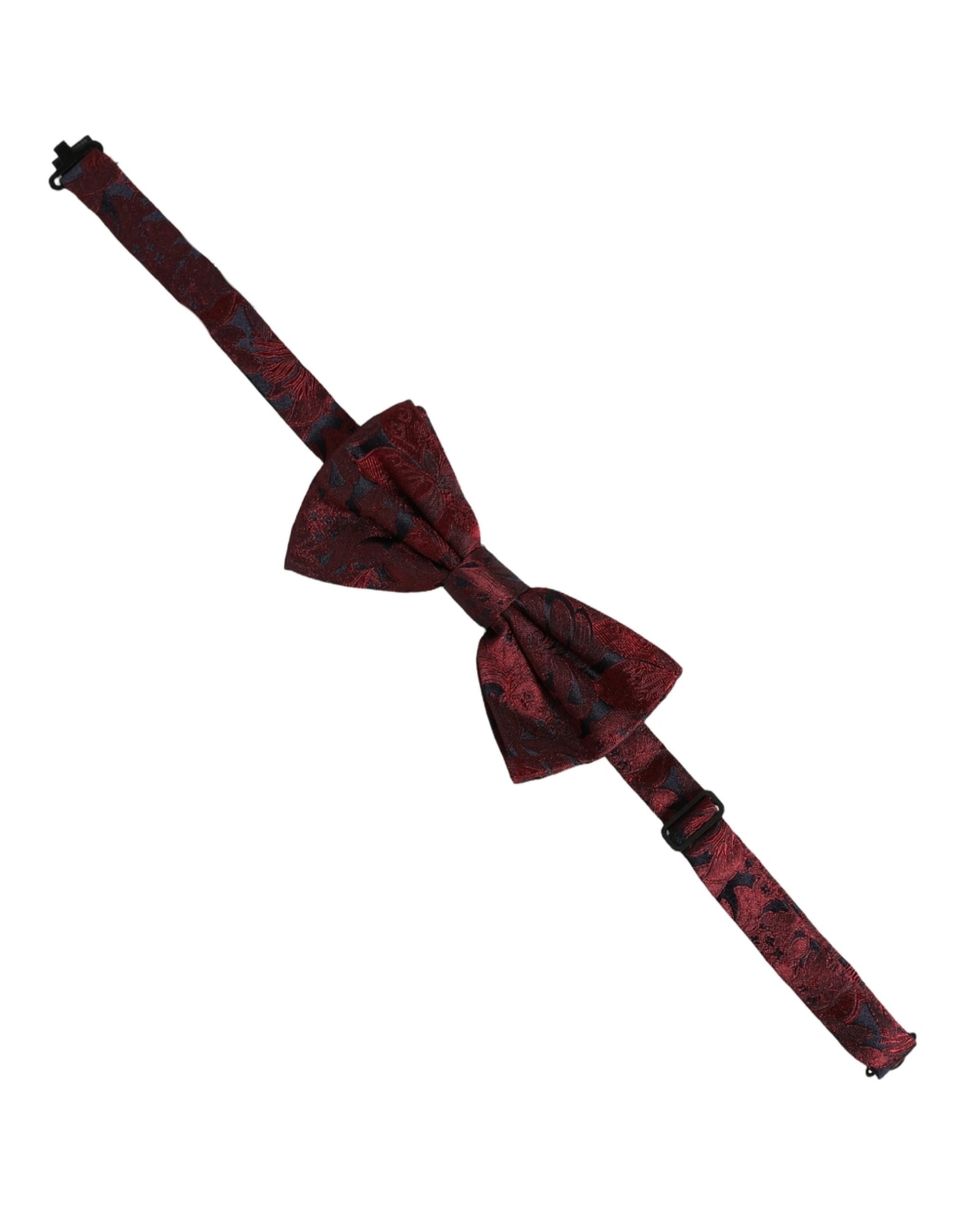 Dolce & Gabbana Men Maroon Paisley SIlk Adjustable Neck Papillon Bow Tie