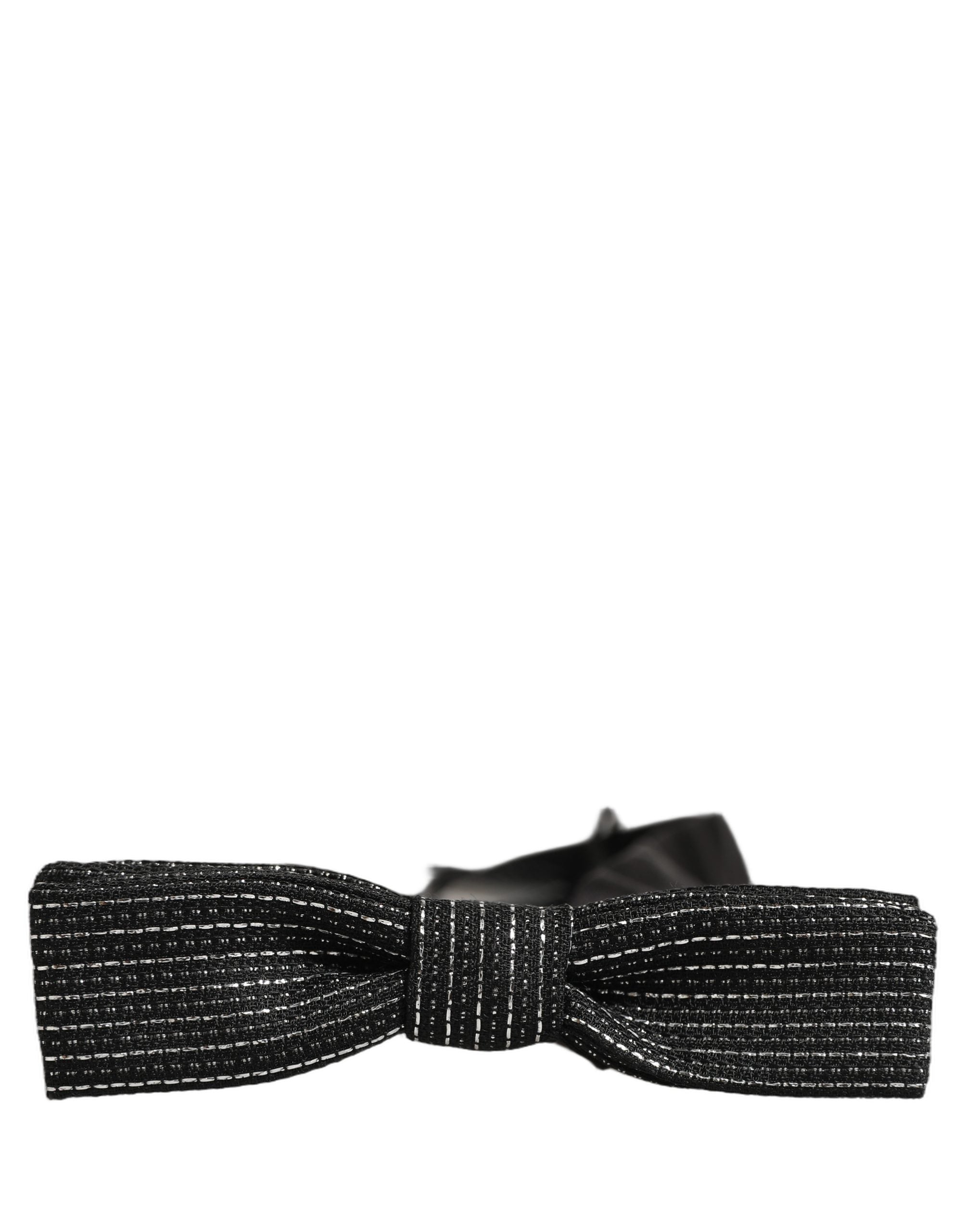 Dolce & Gabbana Men Black Silver Ribbed Adjustable Neck Papillon  Bow Tie