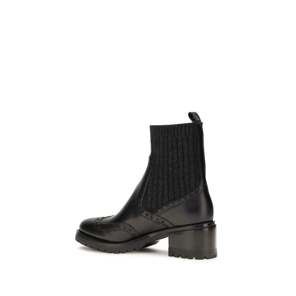 Santoni Black Calf Leather Bos Taurus Ankle Boots
