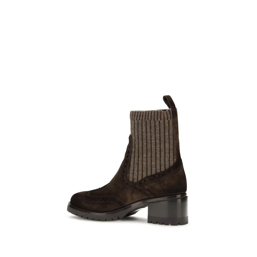 Santoni Brown Calf Leather Bos Taurus Ankle Boots