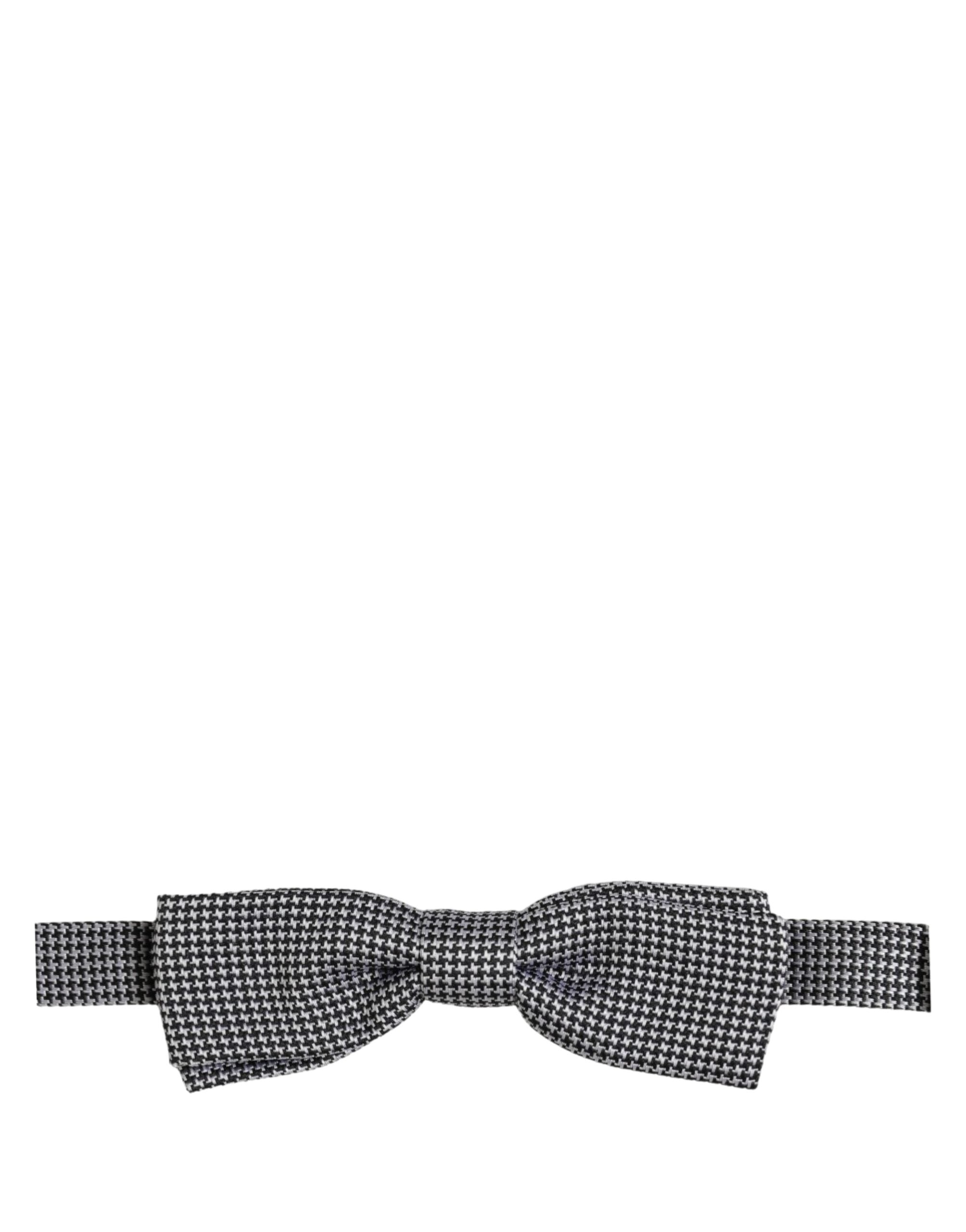 Dolce & Gabbana Black White Houndstooth Adjustable Neck Bow Tie