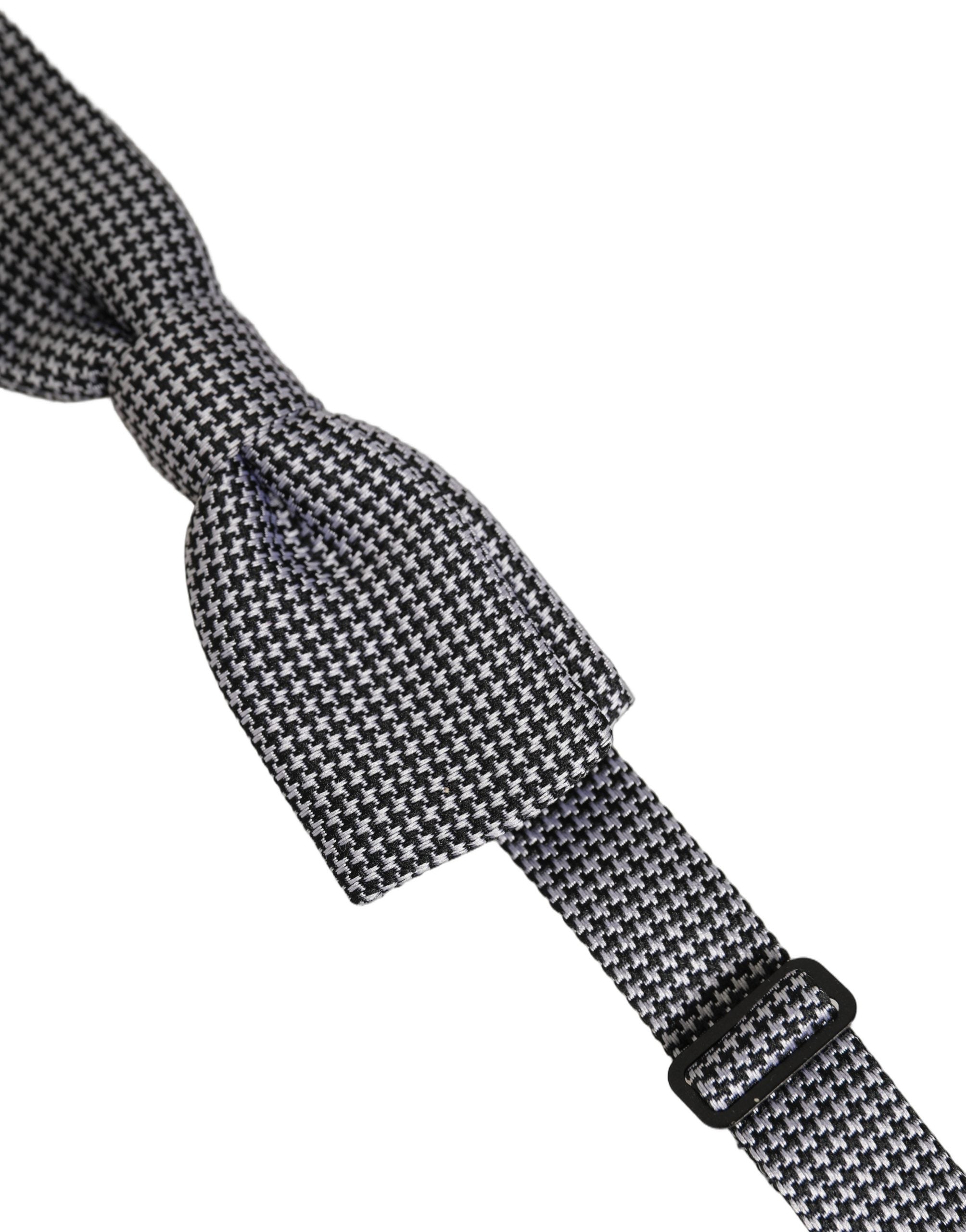 Dolce & Gabbana Black White Houndstooth Adjustable Neck Bow Tie
