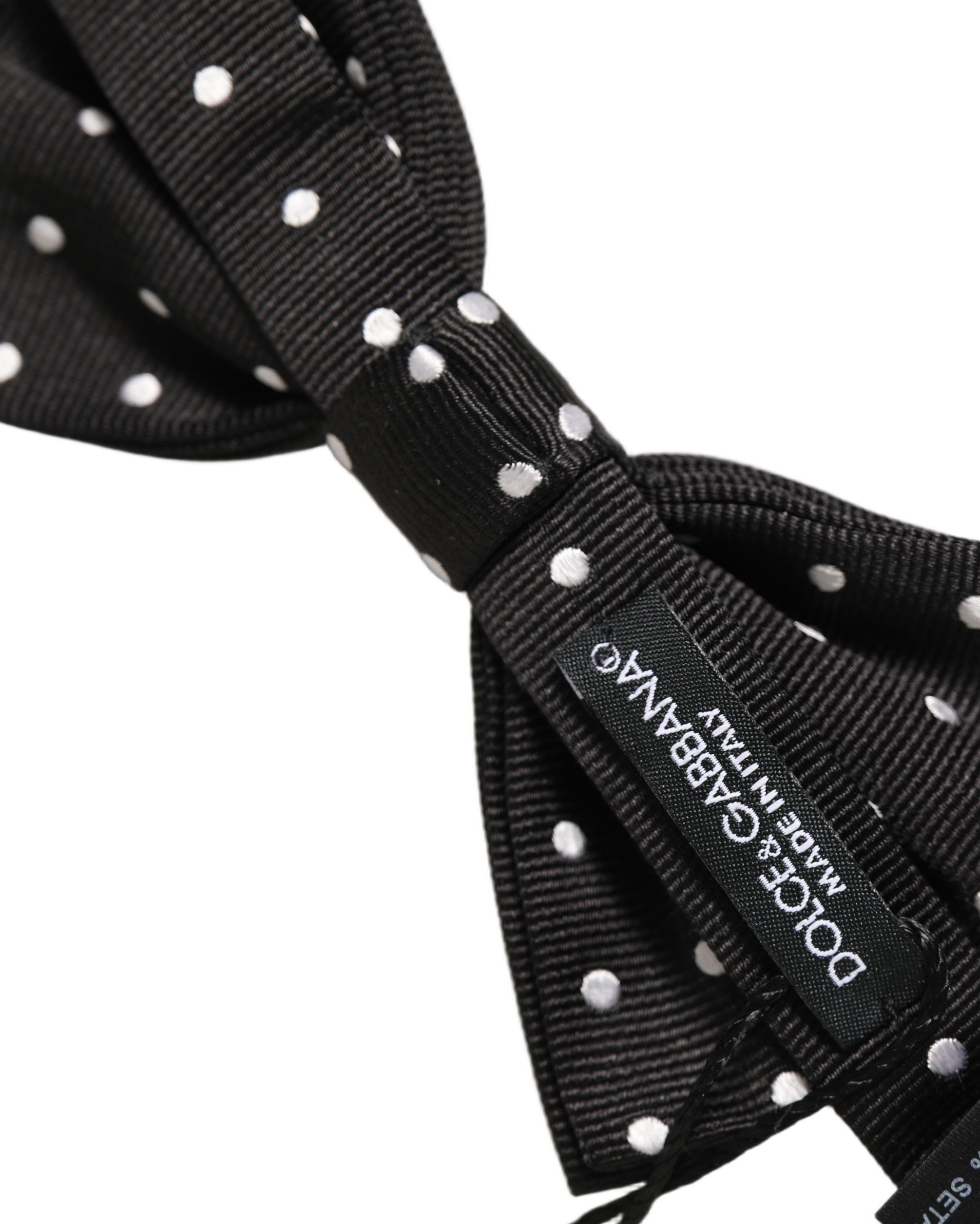 Dolce & Gabbana Black White Polka Dot Adjustable Neck Papillon Bow Tie