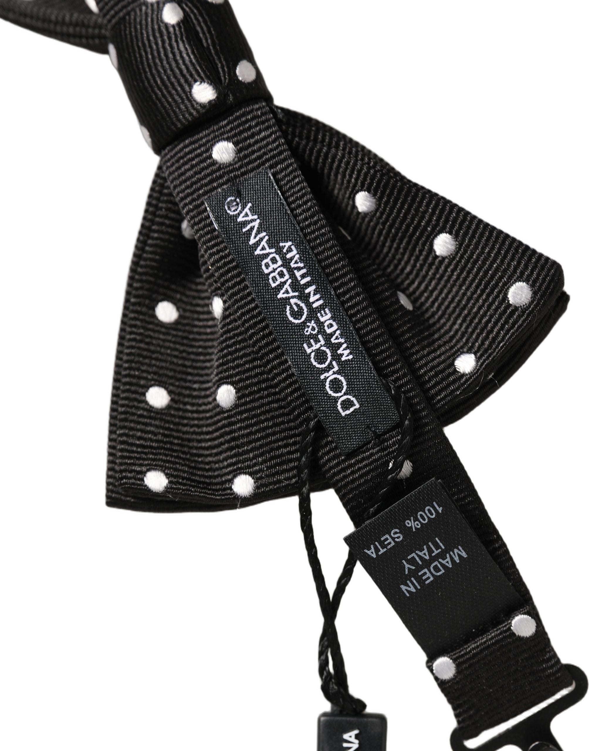 Dolce & Gabbana Black White Polka Dot Adjustable Neck Papillon Bow Tie