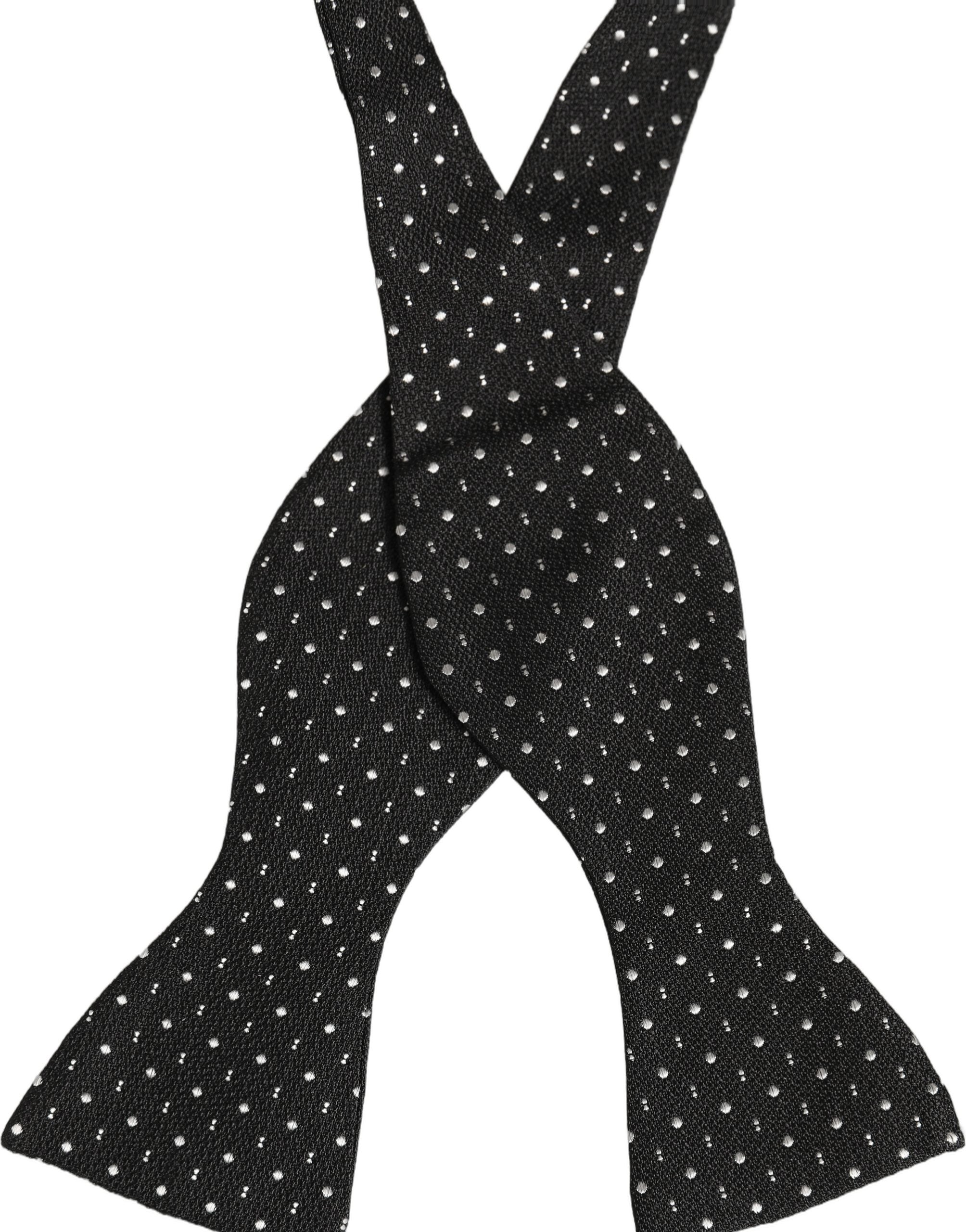 Dolce & Gabbana Black White Polka Dot Adjustable Neck Papillon Bow Tie