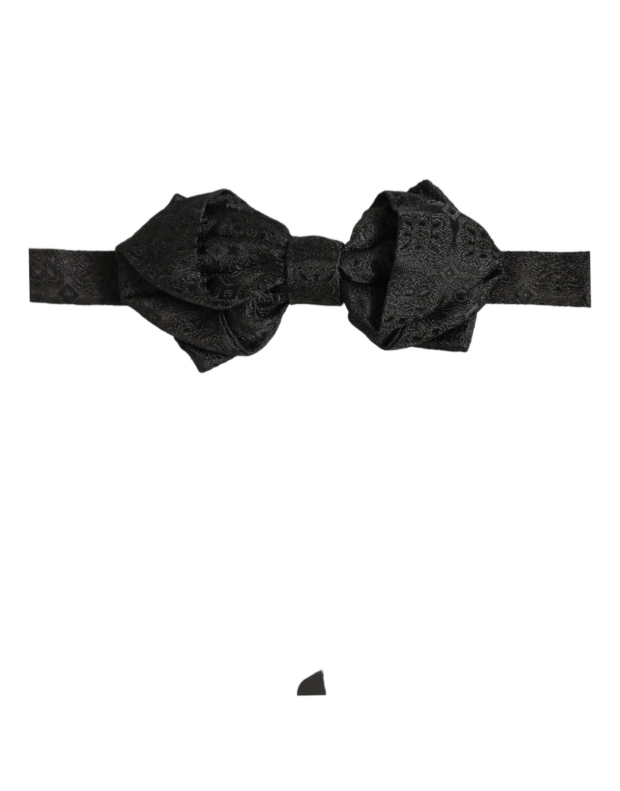 Dolce & Gabbana Men Black Paisley Silk Adjustable Neck Papillon Bow Tie