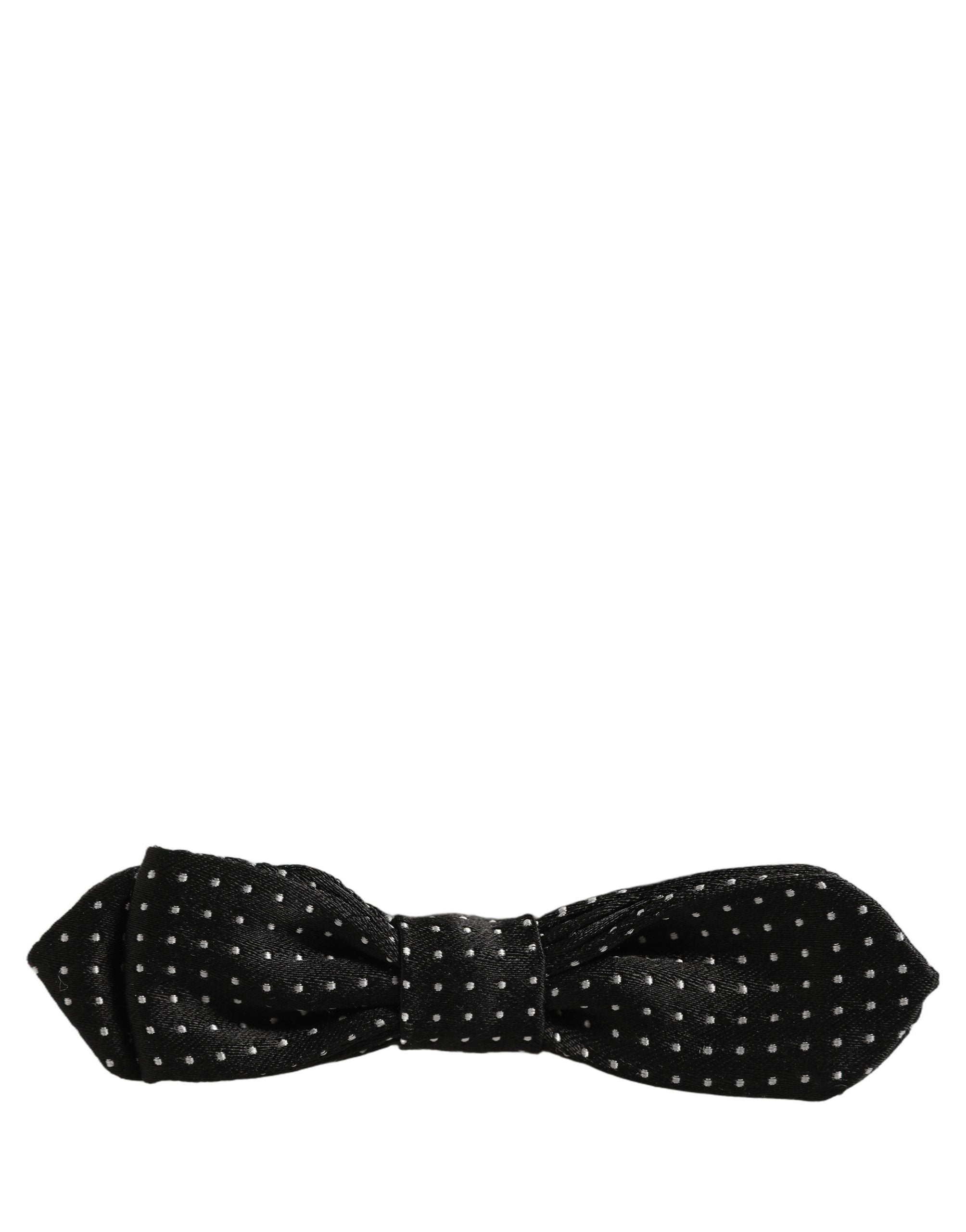 Dolce & Gabbana Black White Polka Dot Adjustable Neck Papillon Bow Tie