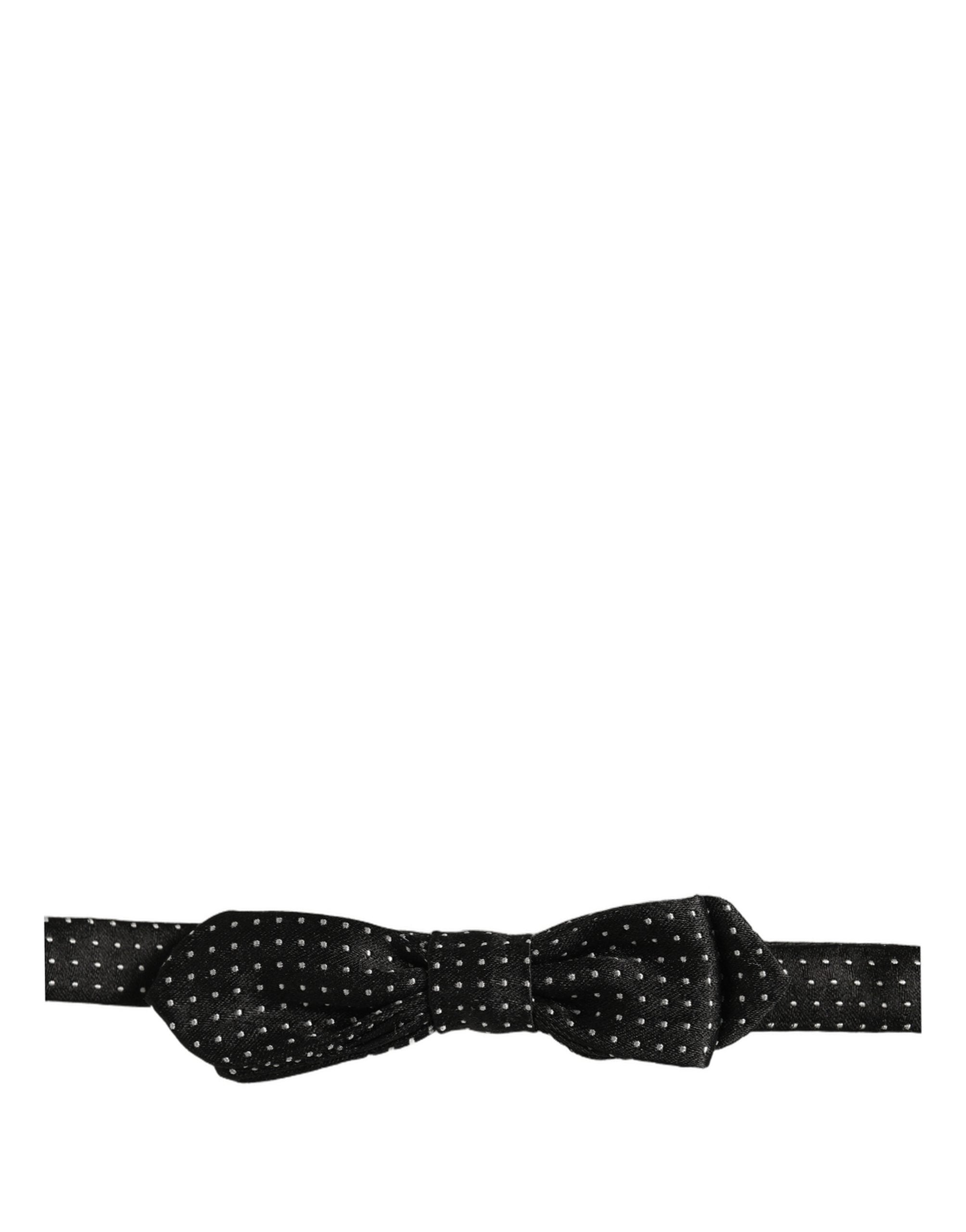 Dolce & Gabbana Black White Polka Dot Adjustable Neck Papillon Bow Tie