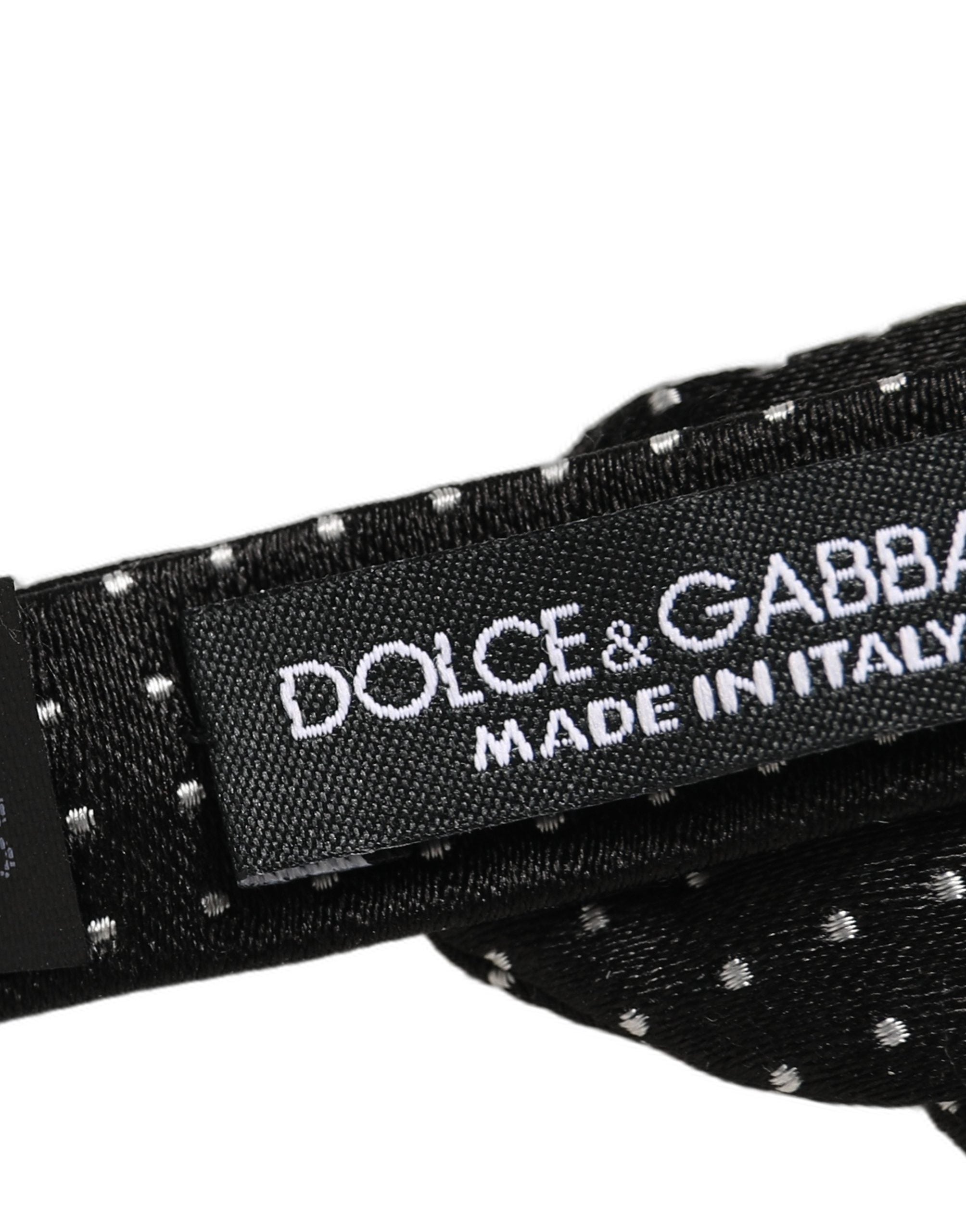 Dolce & Gabbana Black White Polka Dot Adjustable Neck Papillon Bow Tie