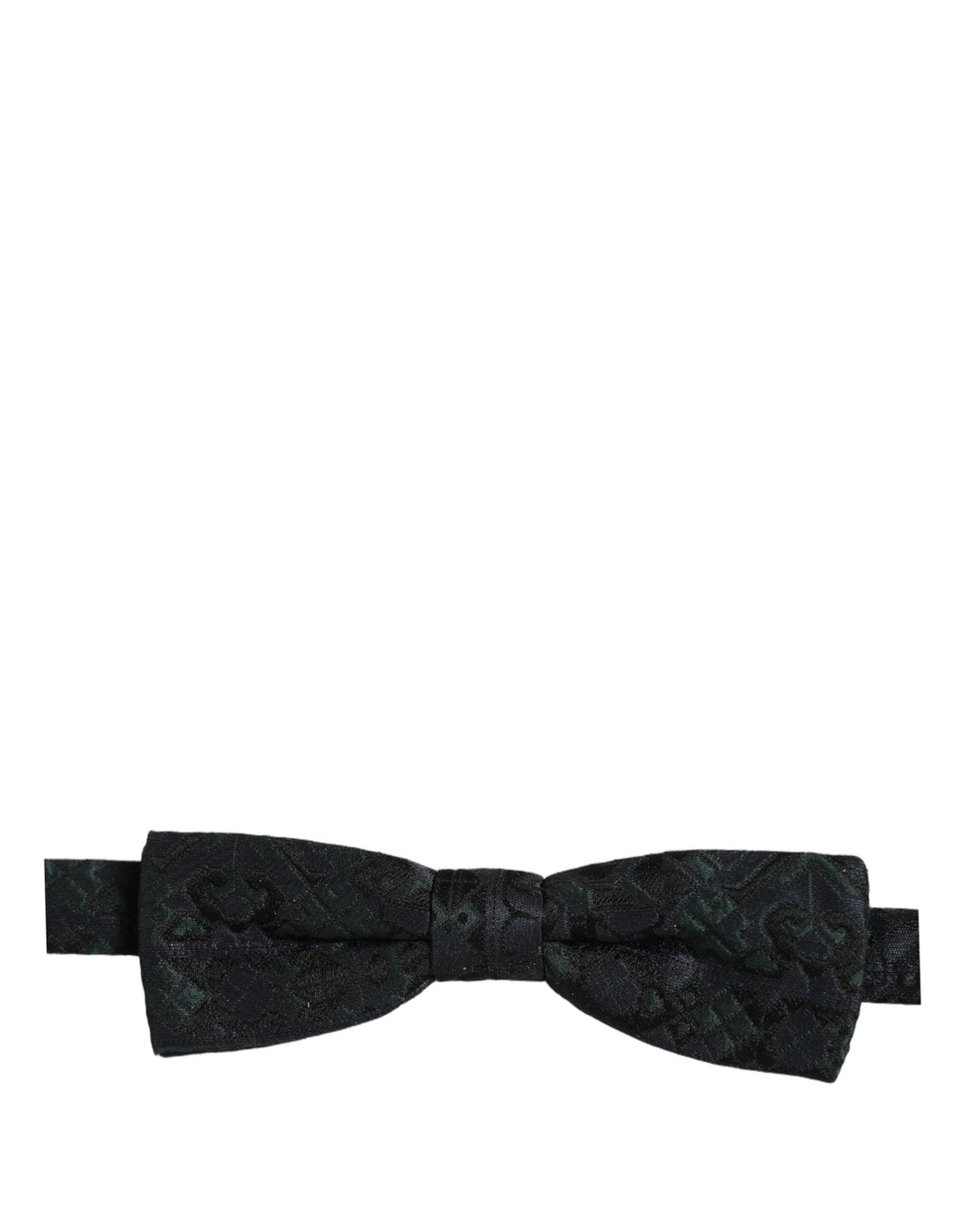 Dolce & Gabbana Men Black Green Paisley Adjustable Neck Papillon Bow Tie