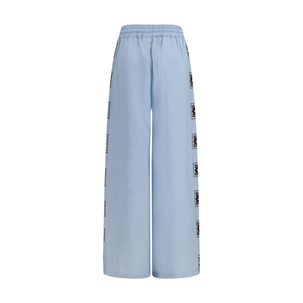 Alemais Blue Linen Casual Pants