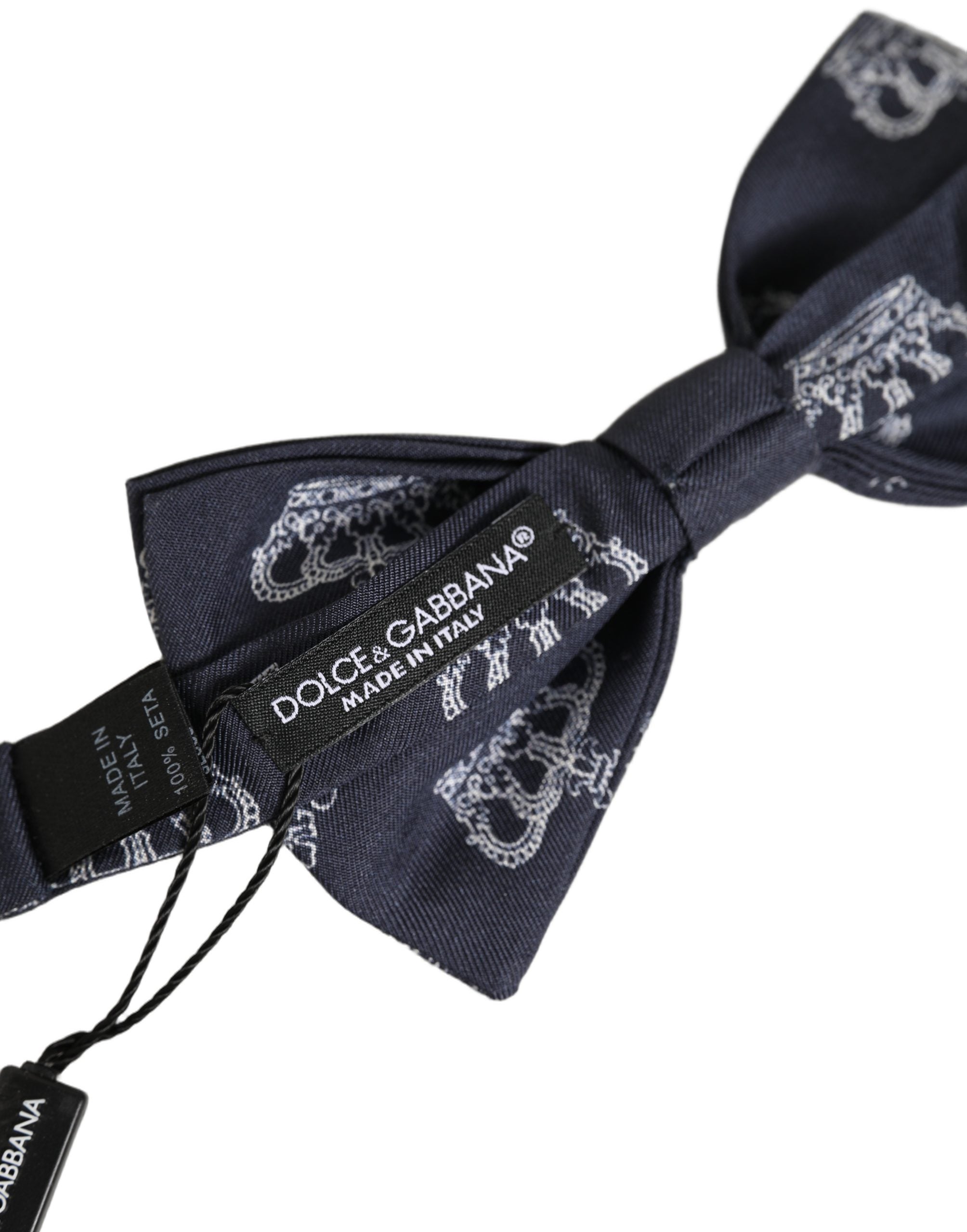 Dolce & Gabbana Men Black Crown Silk Adjustable Neck Papillon Bow Tie