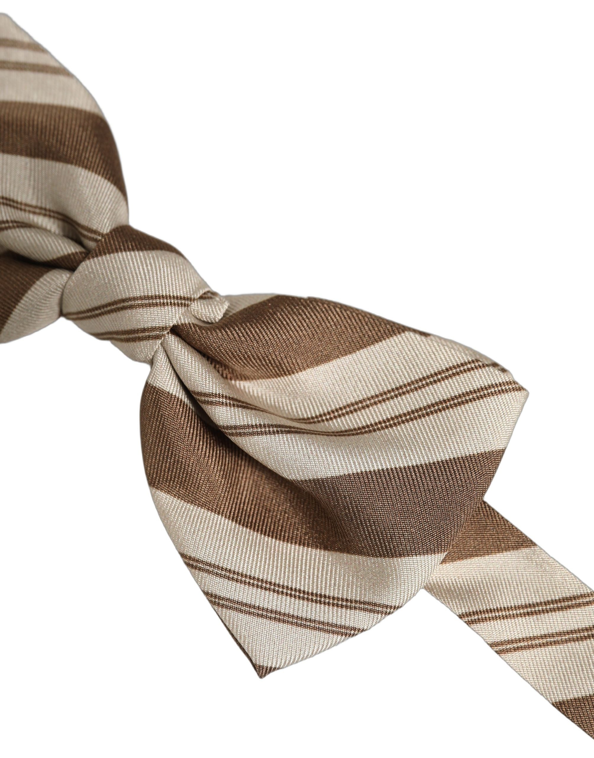 Dolce & Gabbana Men Brown Beige Stripes Adjustable Neck Papillon Bow Tie