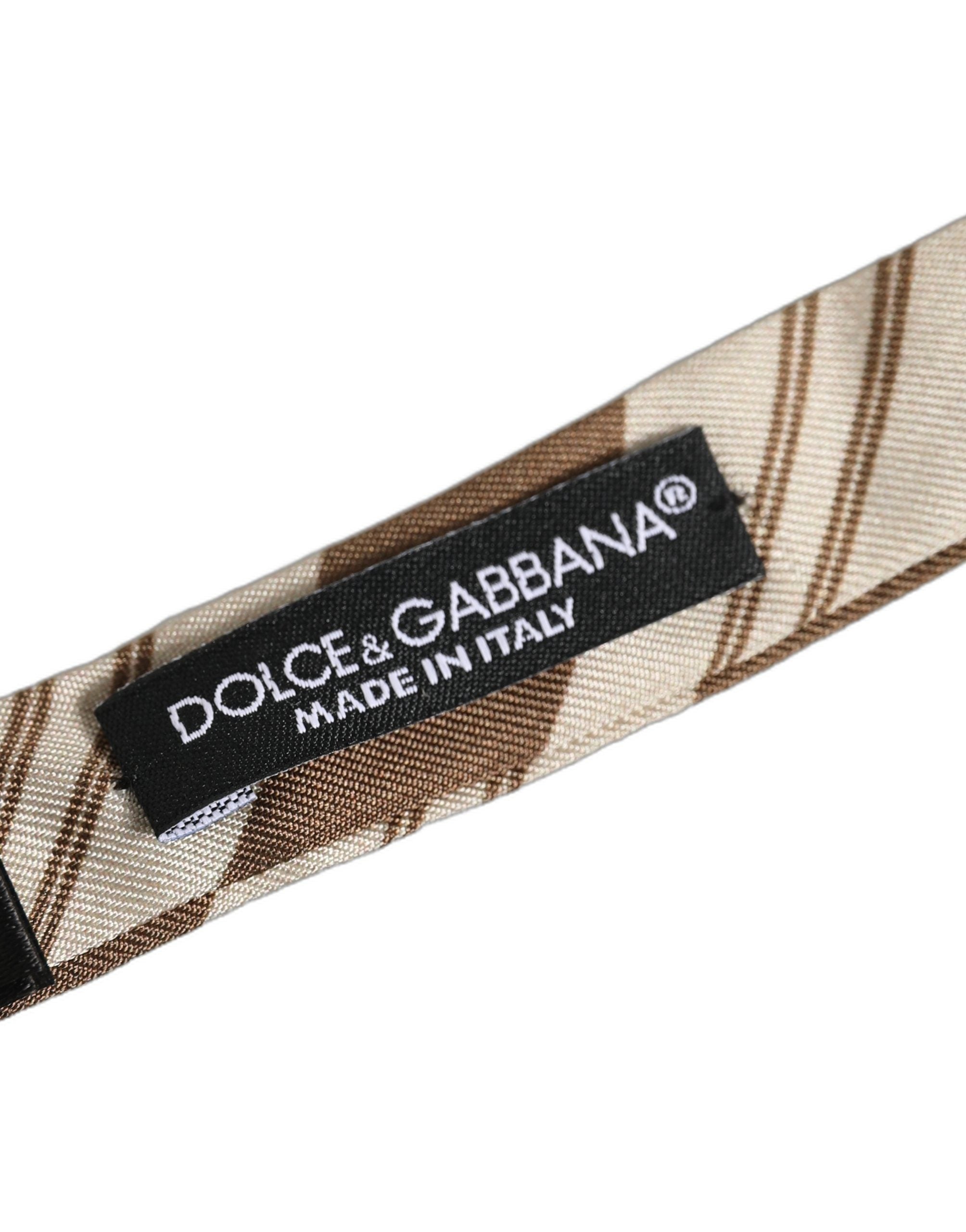 Dolce & Gabbana Men Brown Beige Stripes Adjustable Neck Papillon Bow Tie