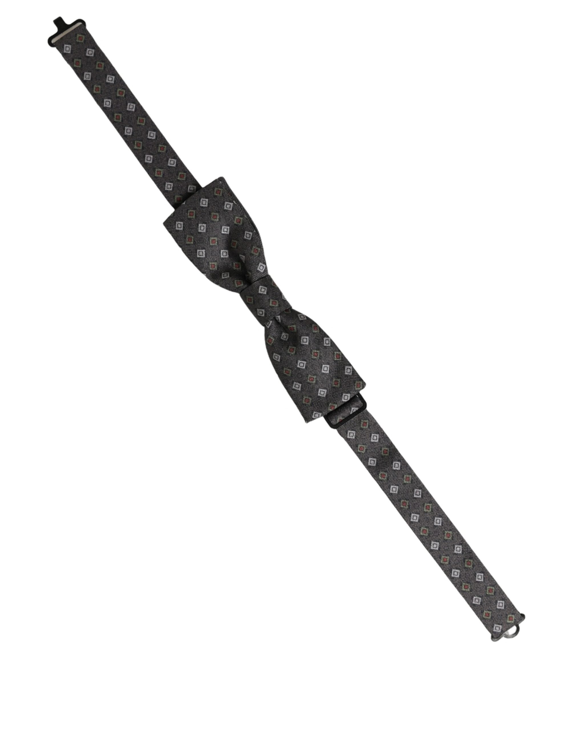 Dolce & Gabbana Men Dark Gray Geometric Adjustable Bow Tie