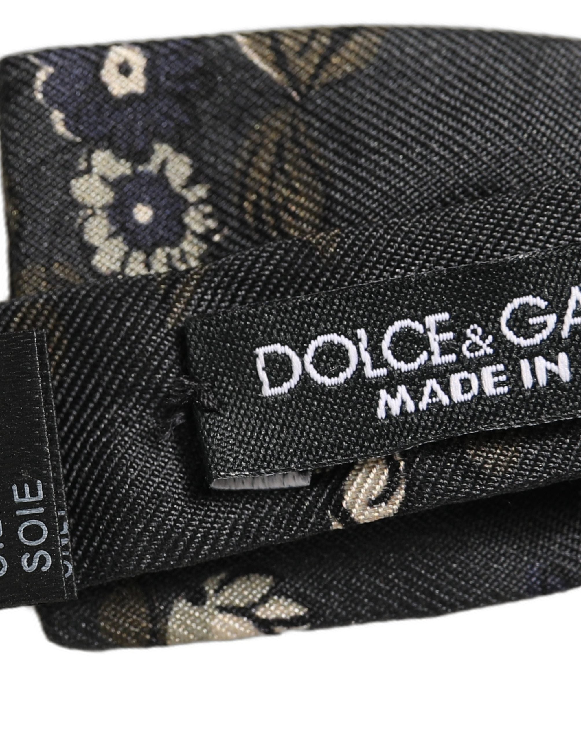 Dolce & Gabbana Men Black Floral Silk Adjustable Neck Papillon Bow Tie