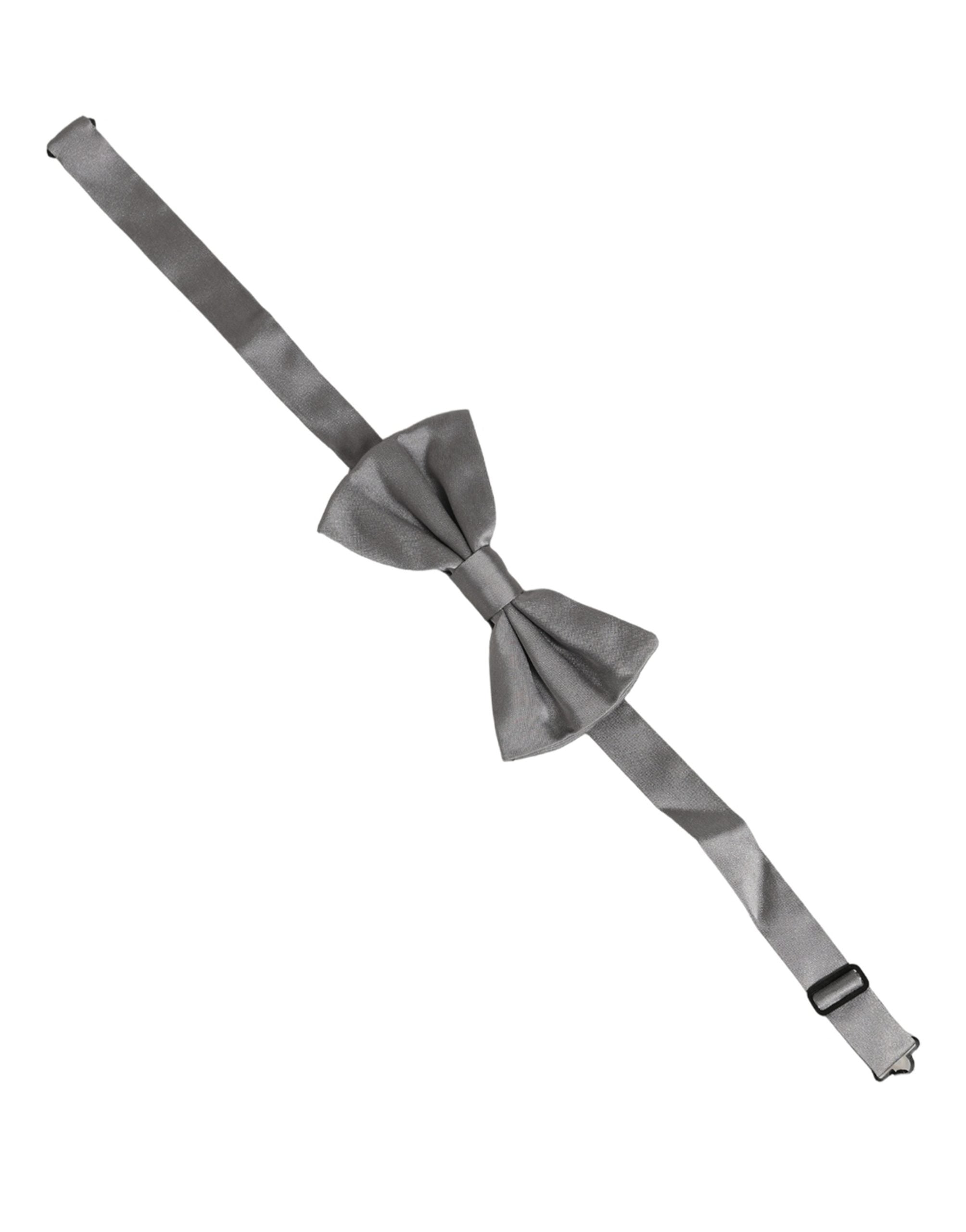 Dolce & Gabbana Men Gray 100% Silk Adjustable Neck Papillon Bow Tie