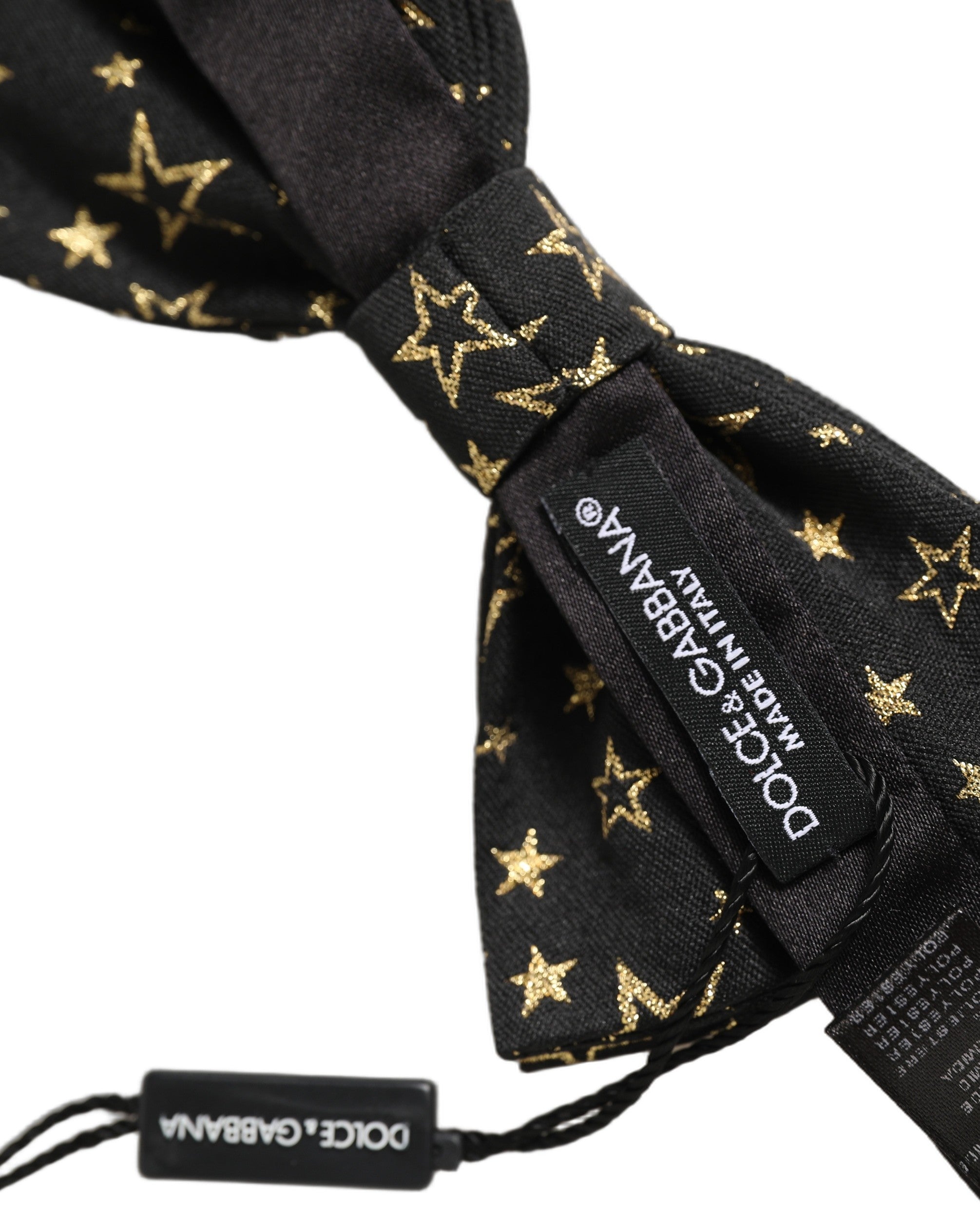 Dolce & Gabbana Men Black Star 100% Silk Adjustable Neck Papillon Bow Tie