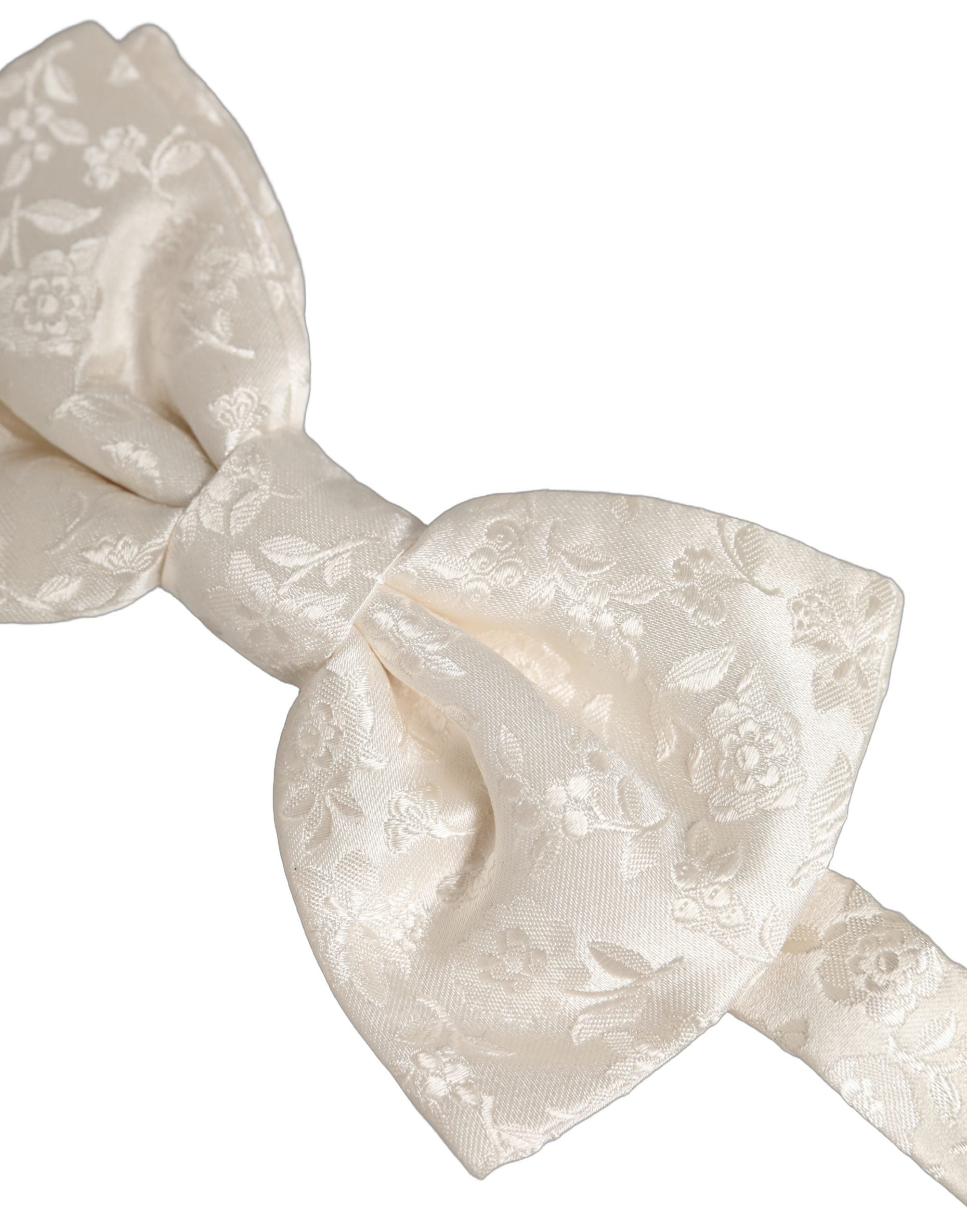 Dolce & Gabbana Men White Floral Silk Adjustable Neck Papillon Bow Tie