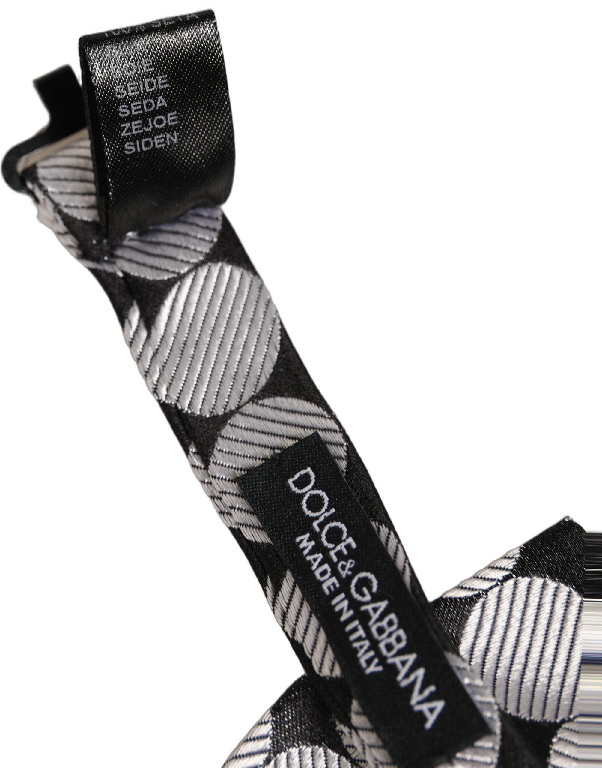 Dolce & Gabbana Men Black Silver Circles Adjustable Neck Papillon Bow Tie
