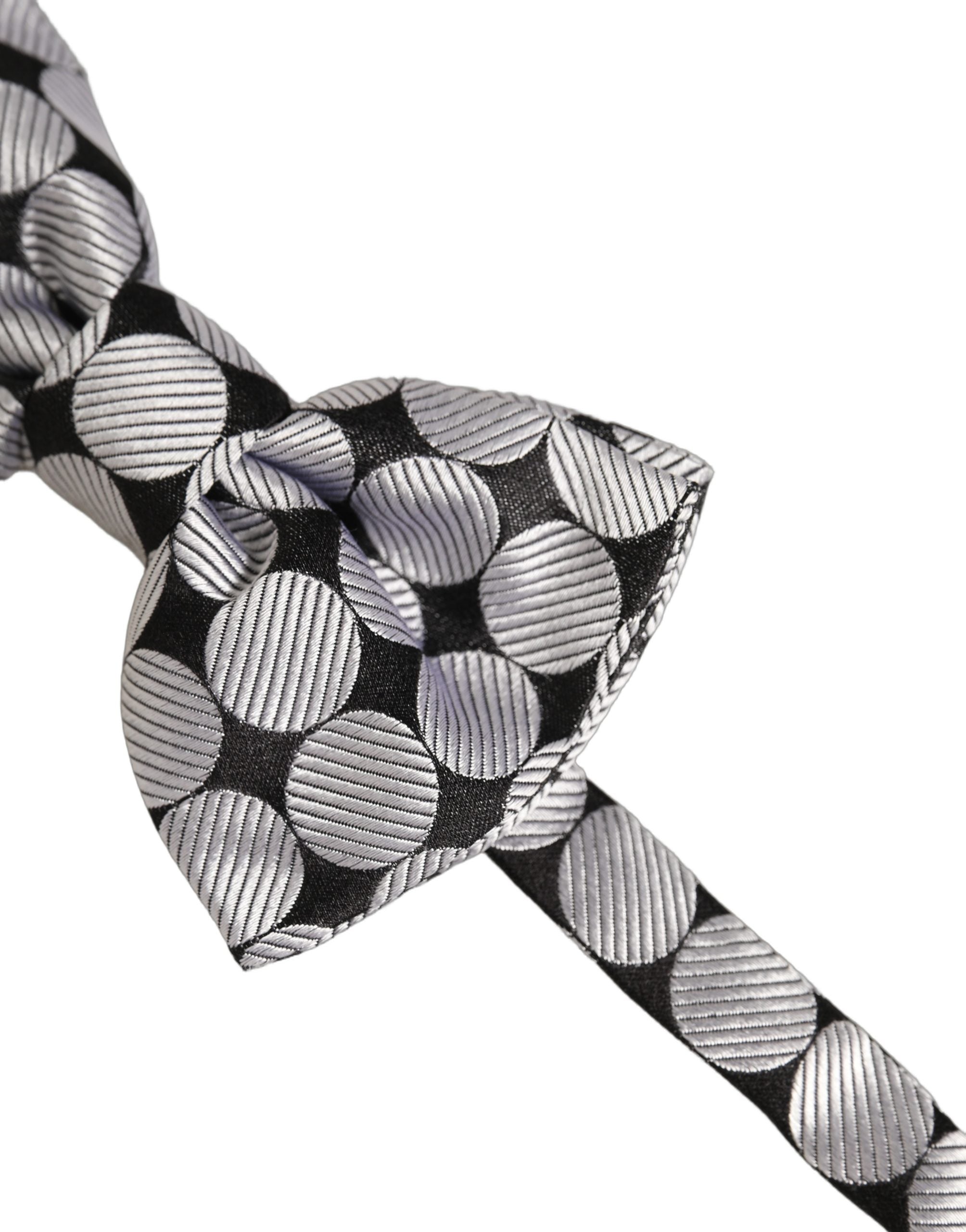 Dolce & Gabbana Men Black Silver Circles Adjustable Neck Papillon Bow Tie