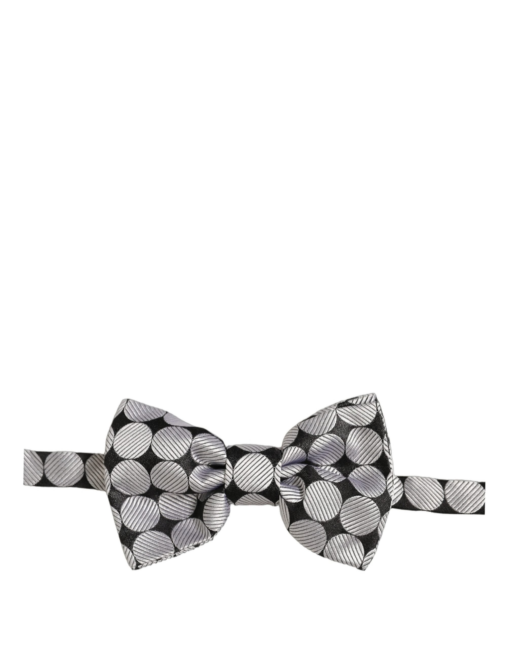 Dolce & Gabbana Men Black Silver Circles Adjustable Neck Papillon Bow Tie