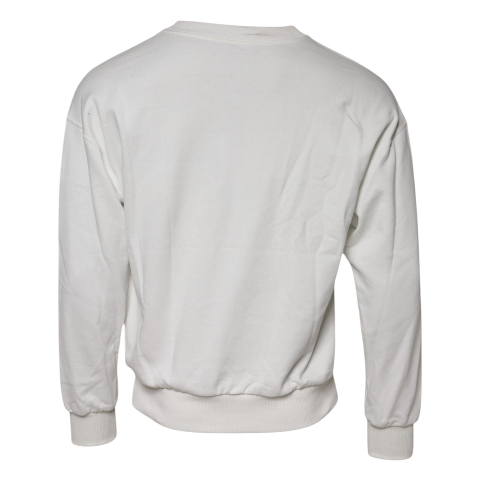 Dolce & Gabbana White Embossed Logo Cotton Crew Neck Sweater