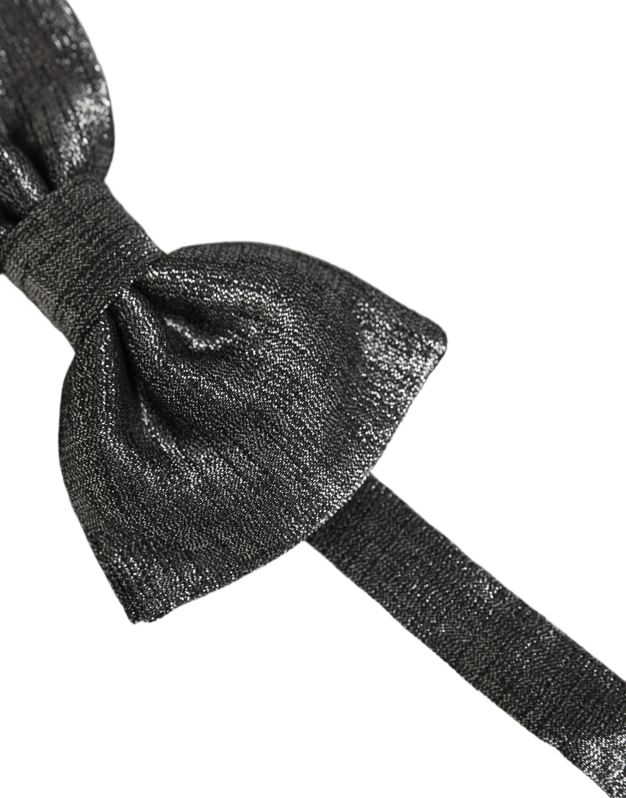 Dolce & Gabbana Men Metallic Black Silk Adjustable Neck Papillon Bow Tie