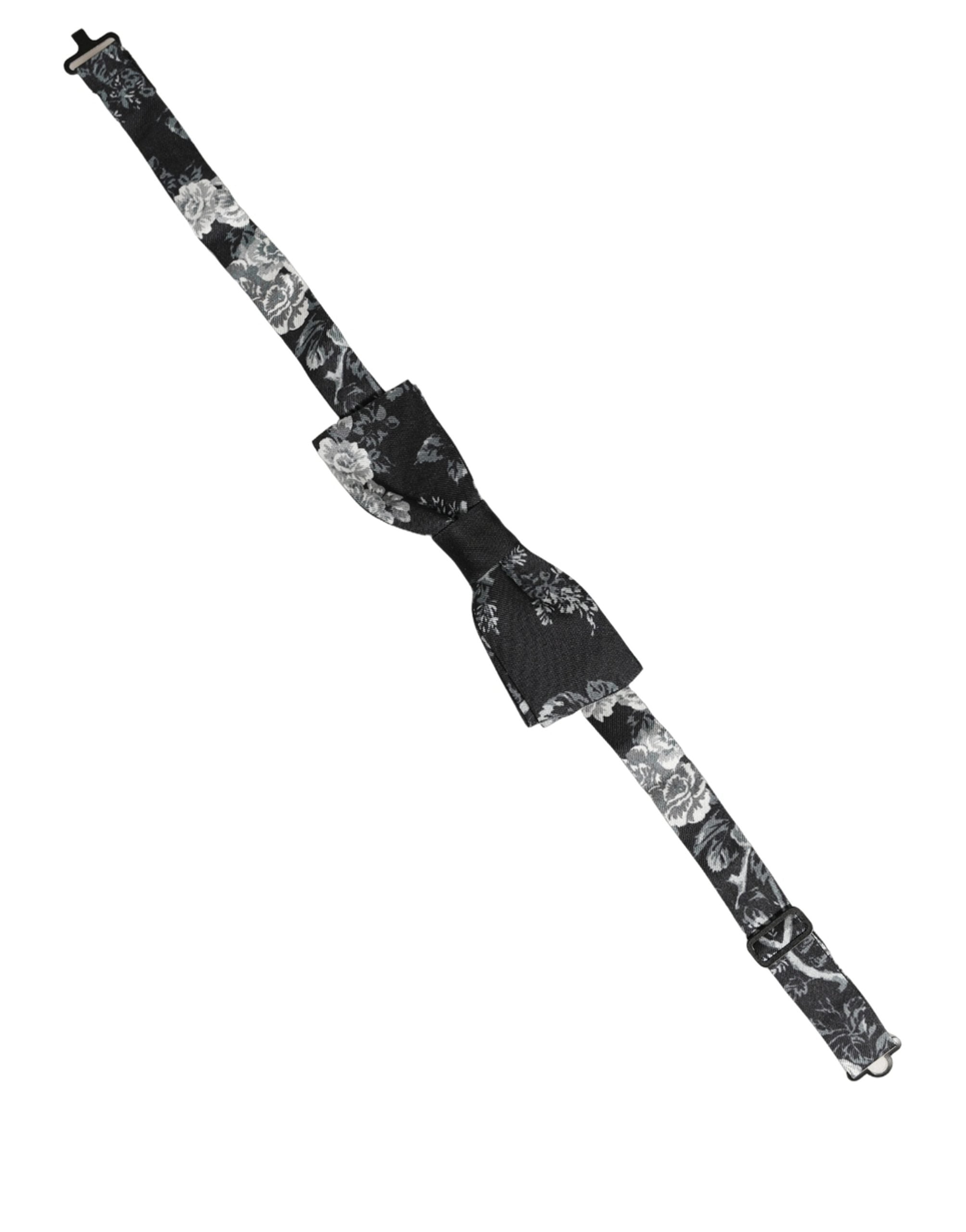 Dolce & Gabbana Black Floral Silk Adjustable Neck Men Papillon Bow Tie