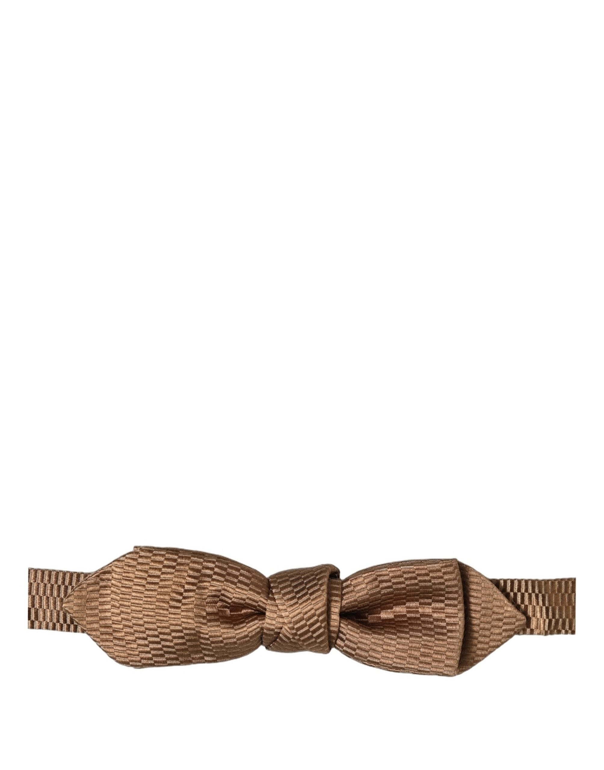 Dolce & Gabbana Men Brown Gold Silk Adjustable Neck Papillon Bow Tie