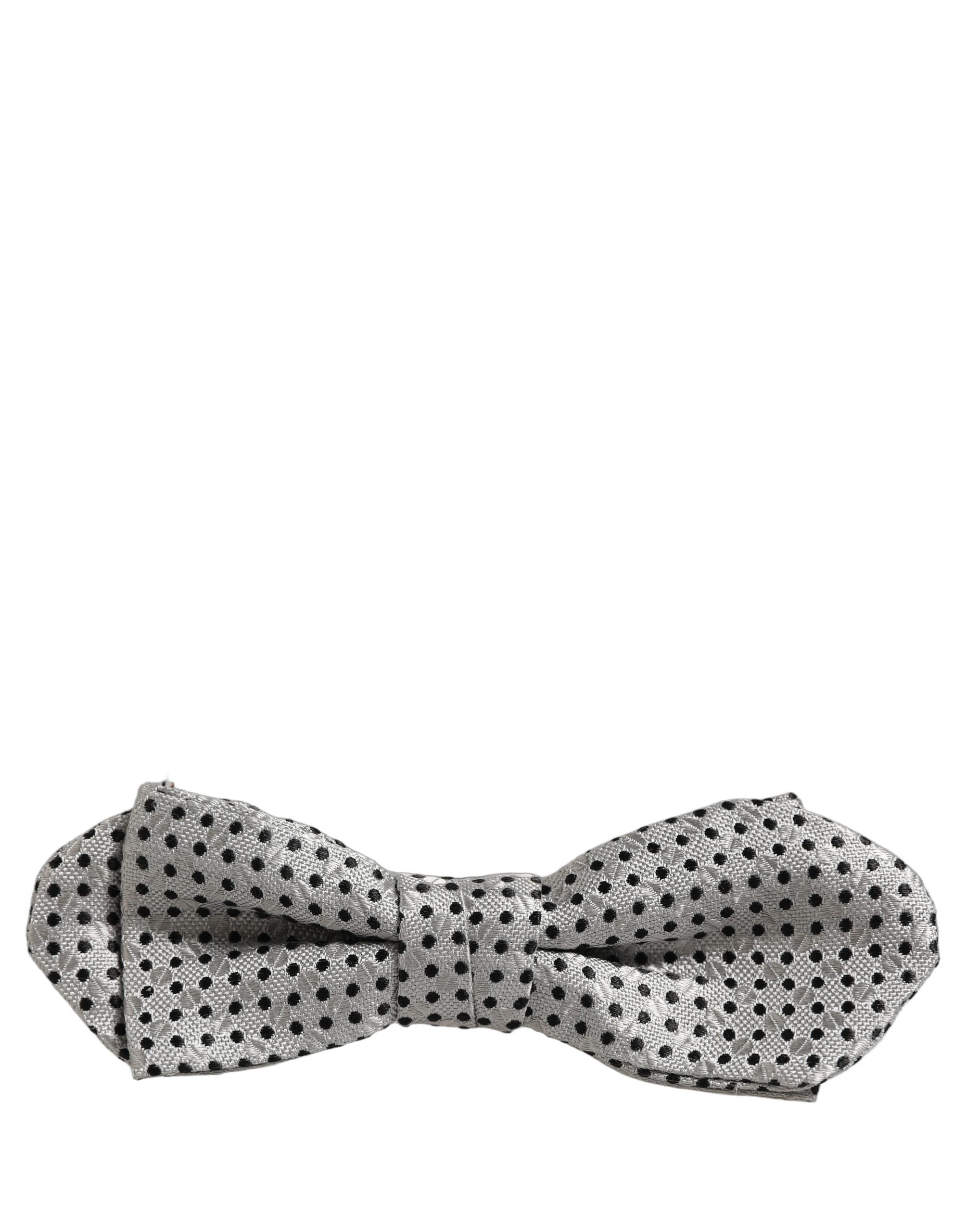 Dolce & Gabbana Men Silver Black Polka Dot Adjustable Neck Papillon Bow Tie