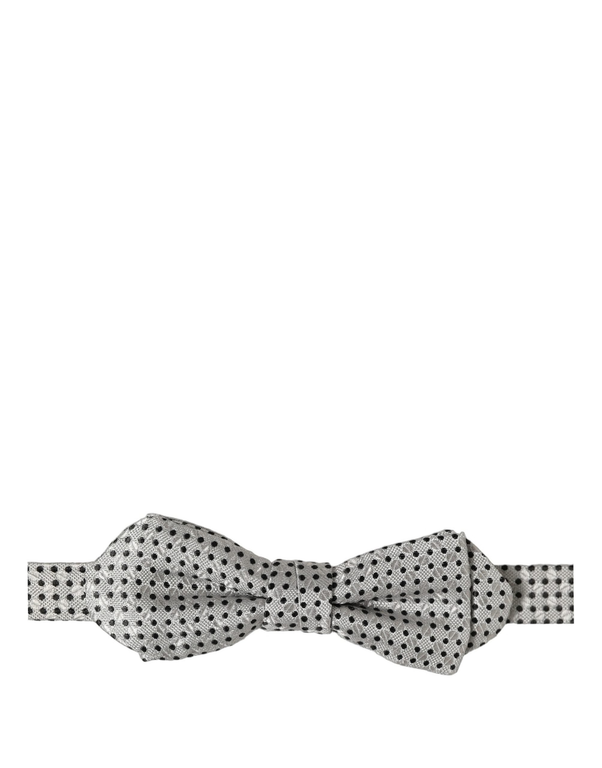 Dolce & Gabbana Men Silver Black Polka Dot Adjustable Neck Papillon Bow Tie