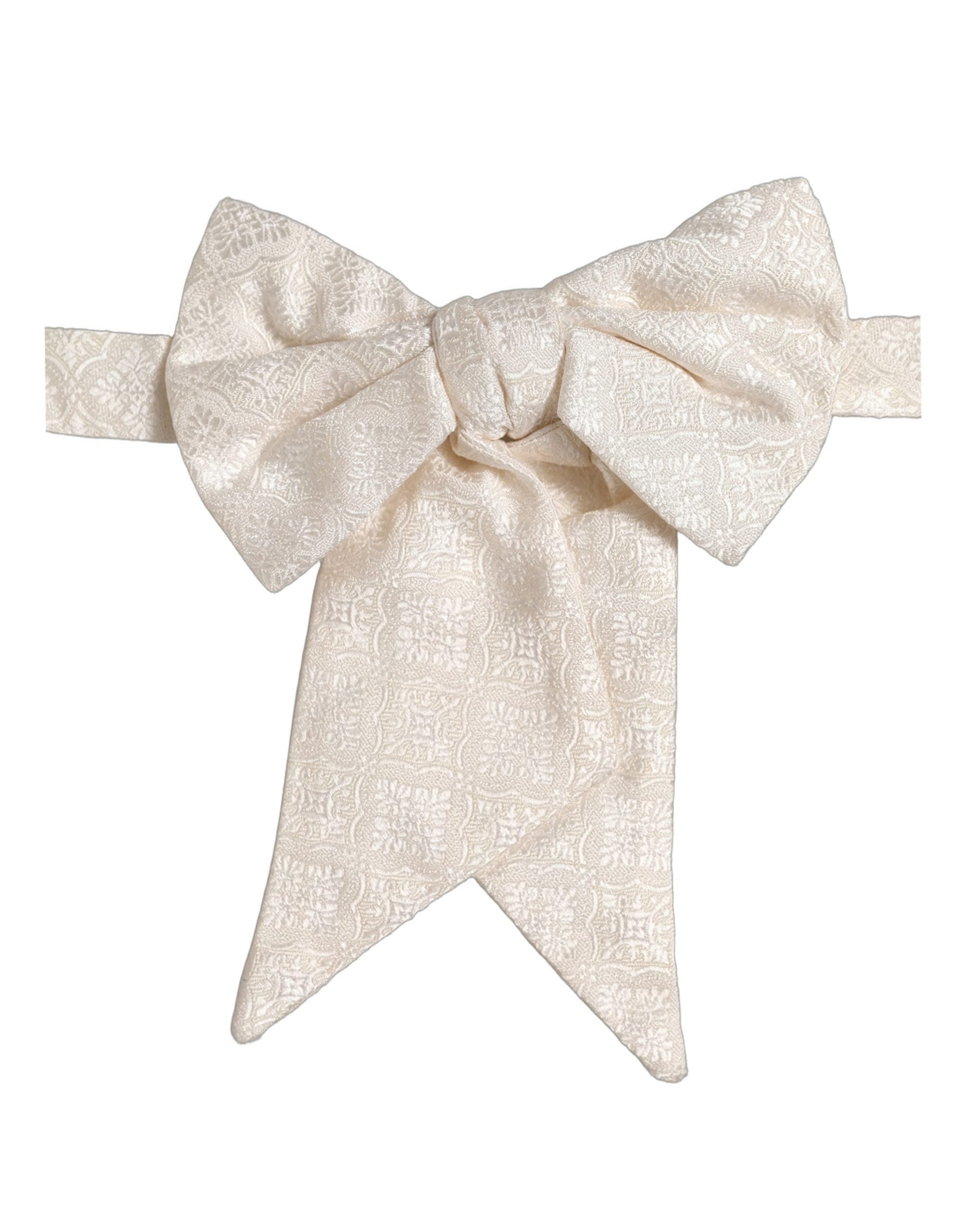 Dolce & Gabbana Men White Jacquard Silk Adjustable Neck Papillon Bow Tie