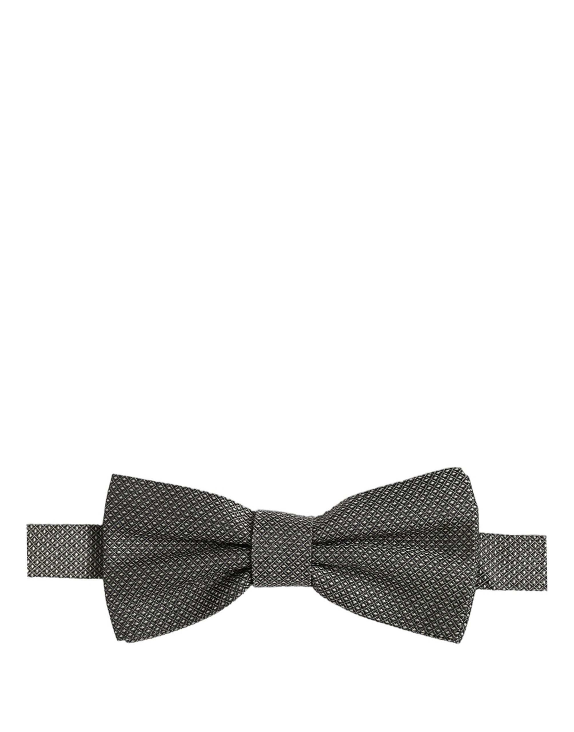 Dolce & Gabbana Men Gray Silk Patterned Adjustable Neck Papillon Bow Tie