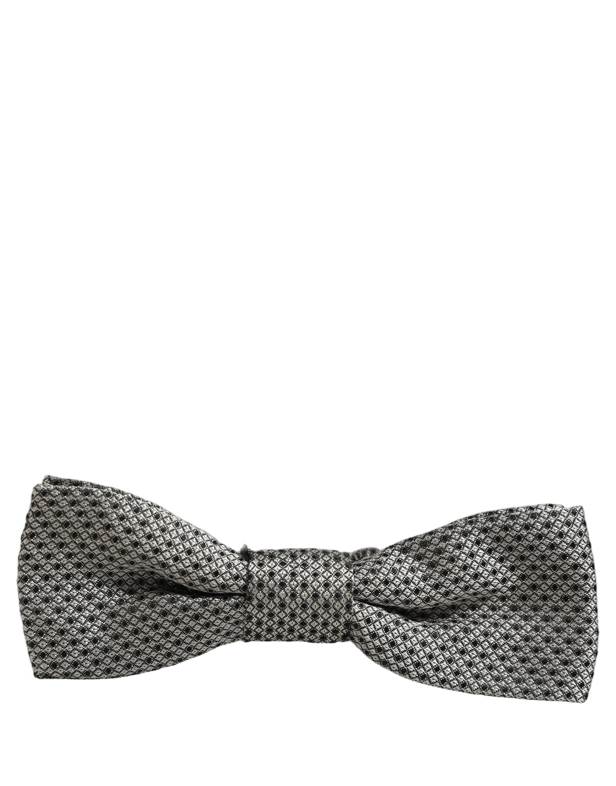 Dolce & Gabbana Men Gray Silk Patterned Adjustable Neck Papillon Bow Tie